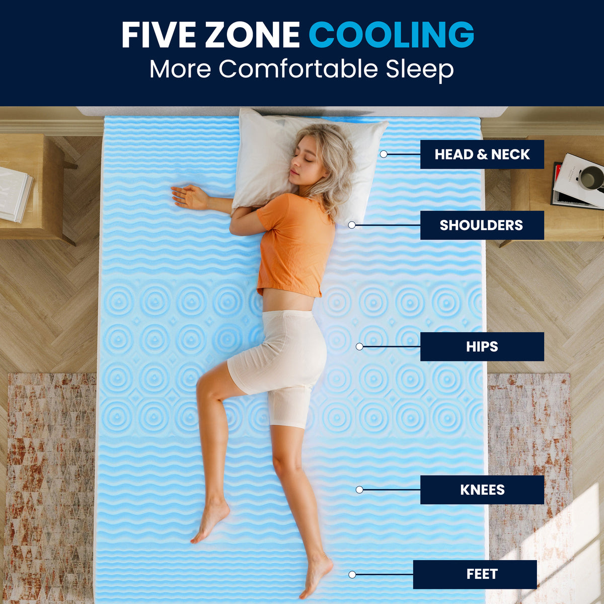 Capri Comfortable Sleep Cooling Gel Infused 5-Zone Memory Foam Mattress Topper with CertiPUR-US Certified Foam