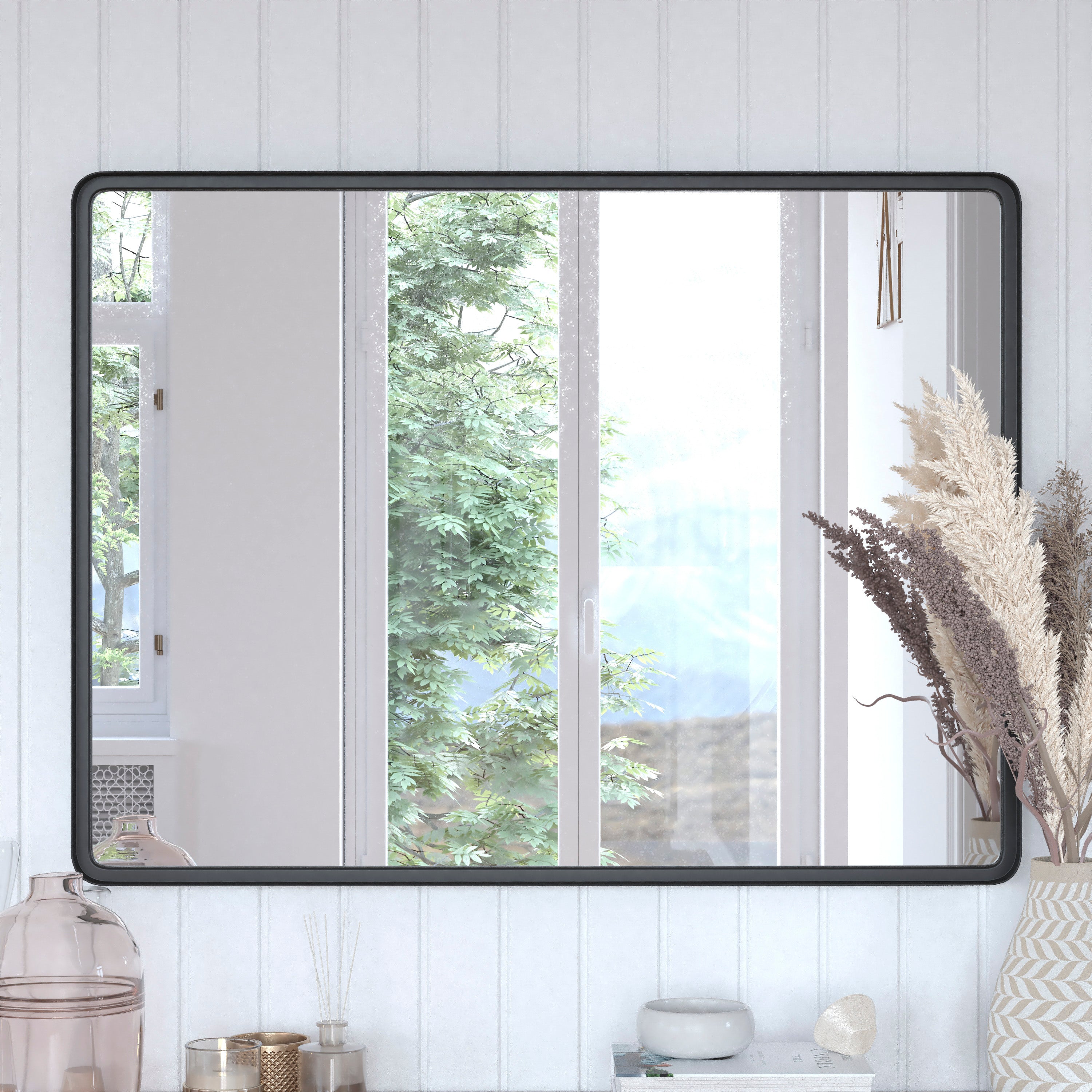 Ava Metal Deep Framed Wall Mirror - Large Accent Mirror for Bathroom, Entryway, Dining Room, & Living Room-Mirror-Flash Furniture-Wall2Wall Furnishings