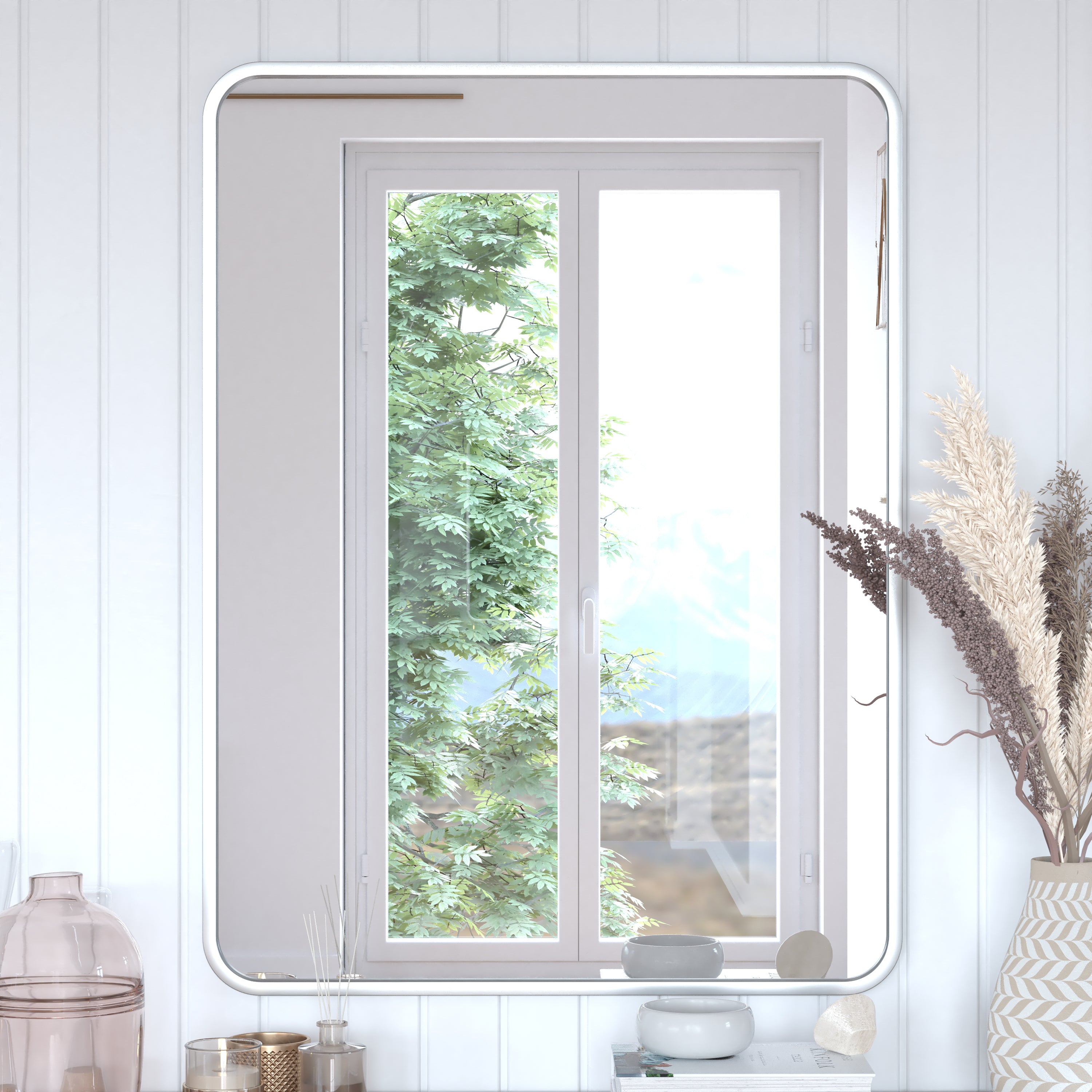 Jada Decorative Wall Mirror - Rounded Corners, Bathroom & Living Room Glass Mirror Hangs Horizontal Or Vertical-Mirror-Flash Furniture-Wall2Wall Furnishings