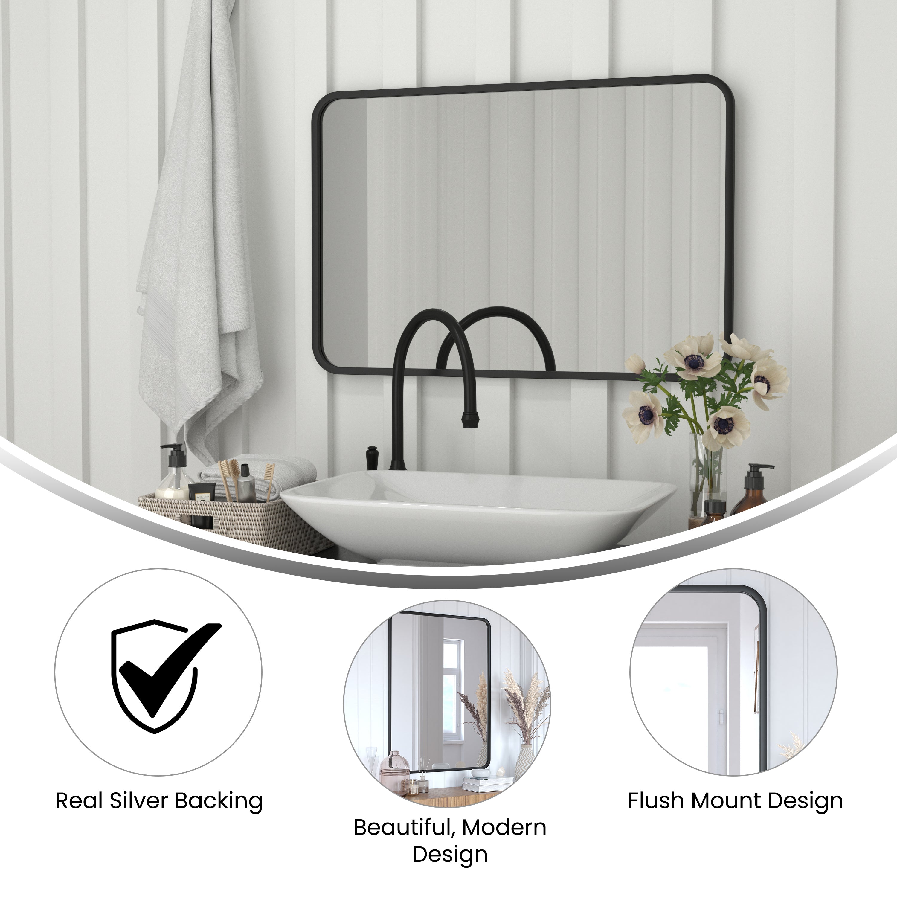Jada Decorative Wall Mirror - Rounded Corners, Bathroom & Living Room Glass Mirror Hangs Horizontal Or Vertical