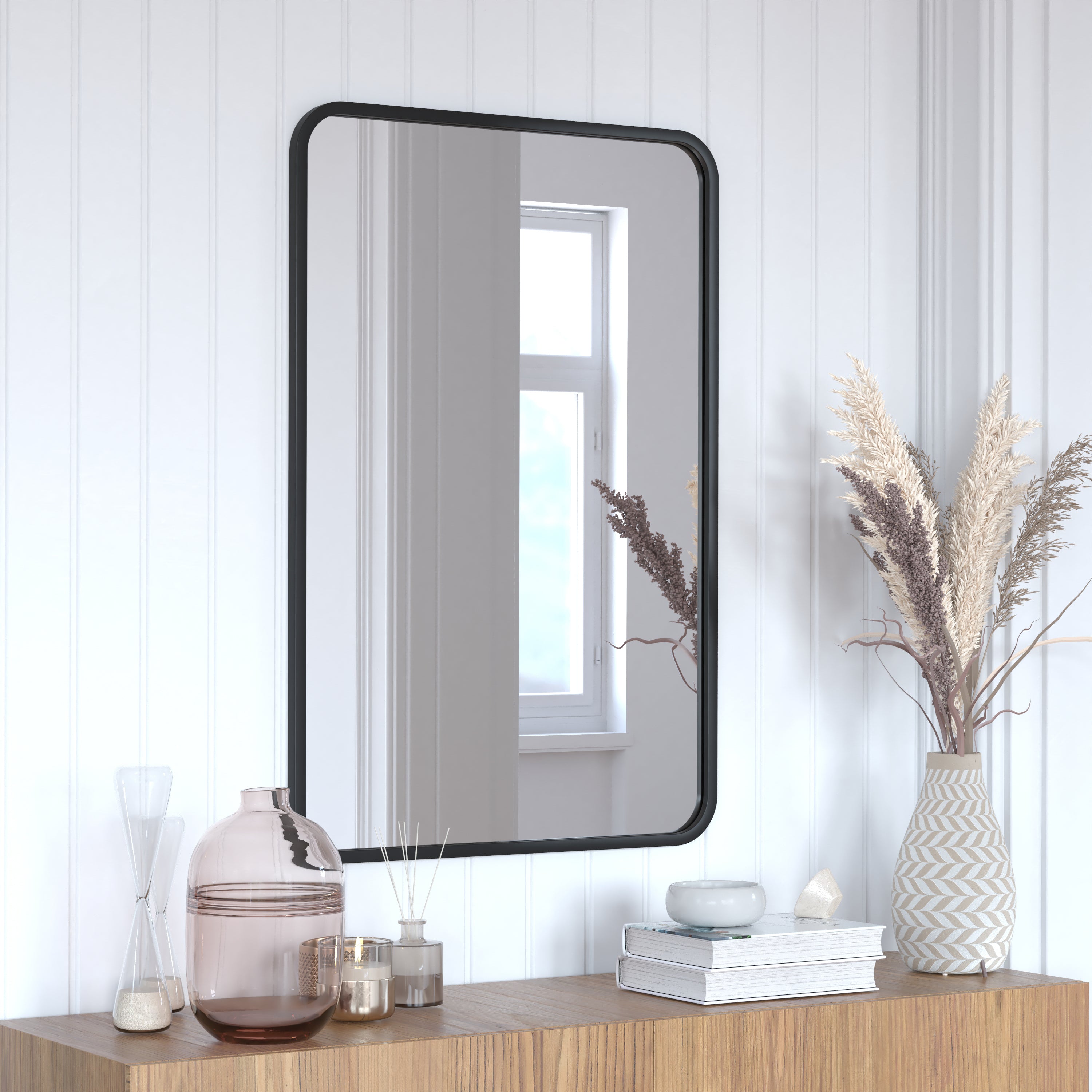 Jada Decorative Wall Mirror - Rounded Corners, Bathroom & Living Room Glass Mirror Hangs Horizontal Or Vertical