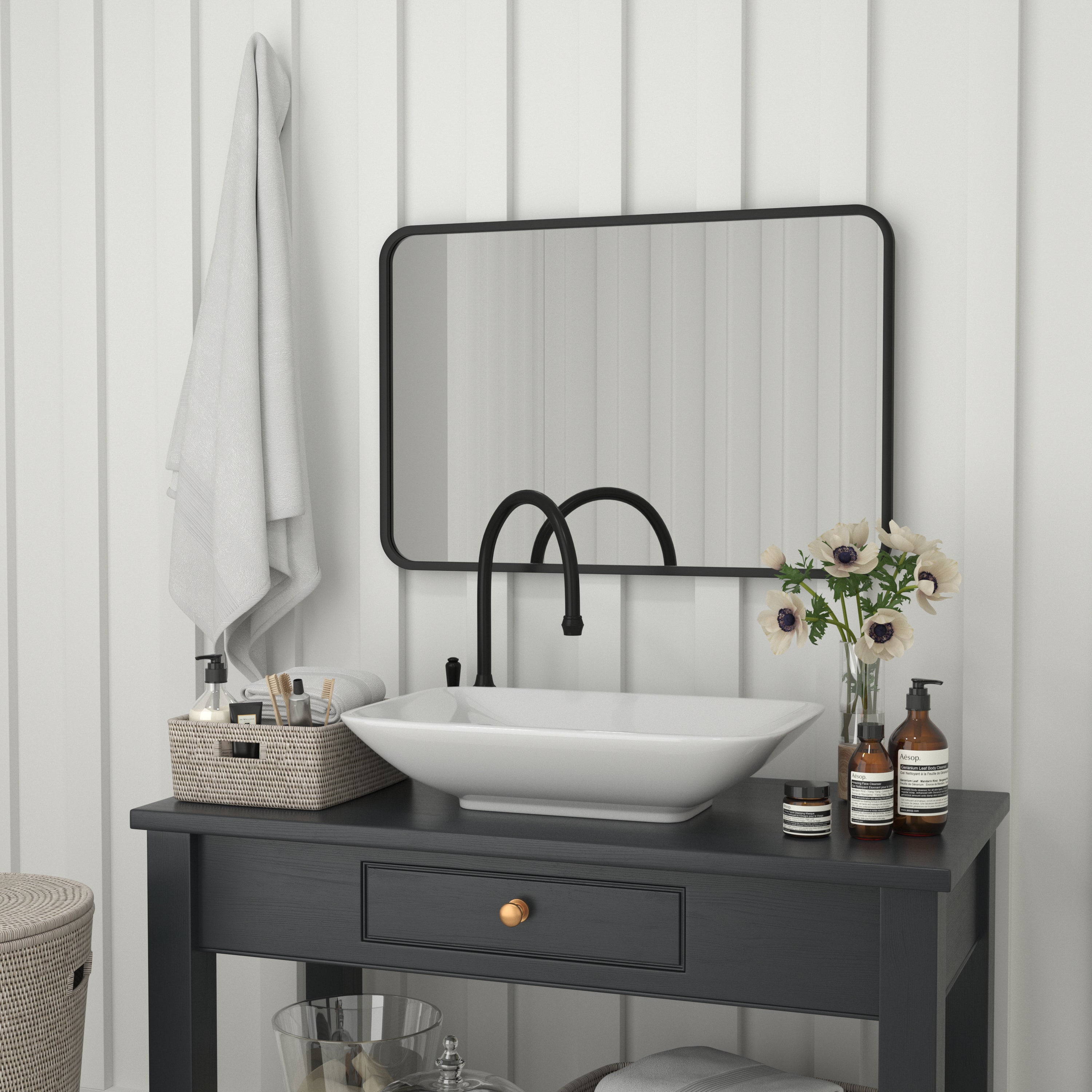 Jada Decorative Wall Mirror - Rounded Corners, Bathroom & Living Room Glass Mirror Hangs Horizontal Or Vertical