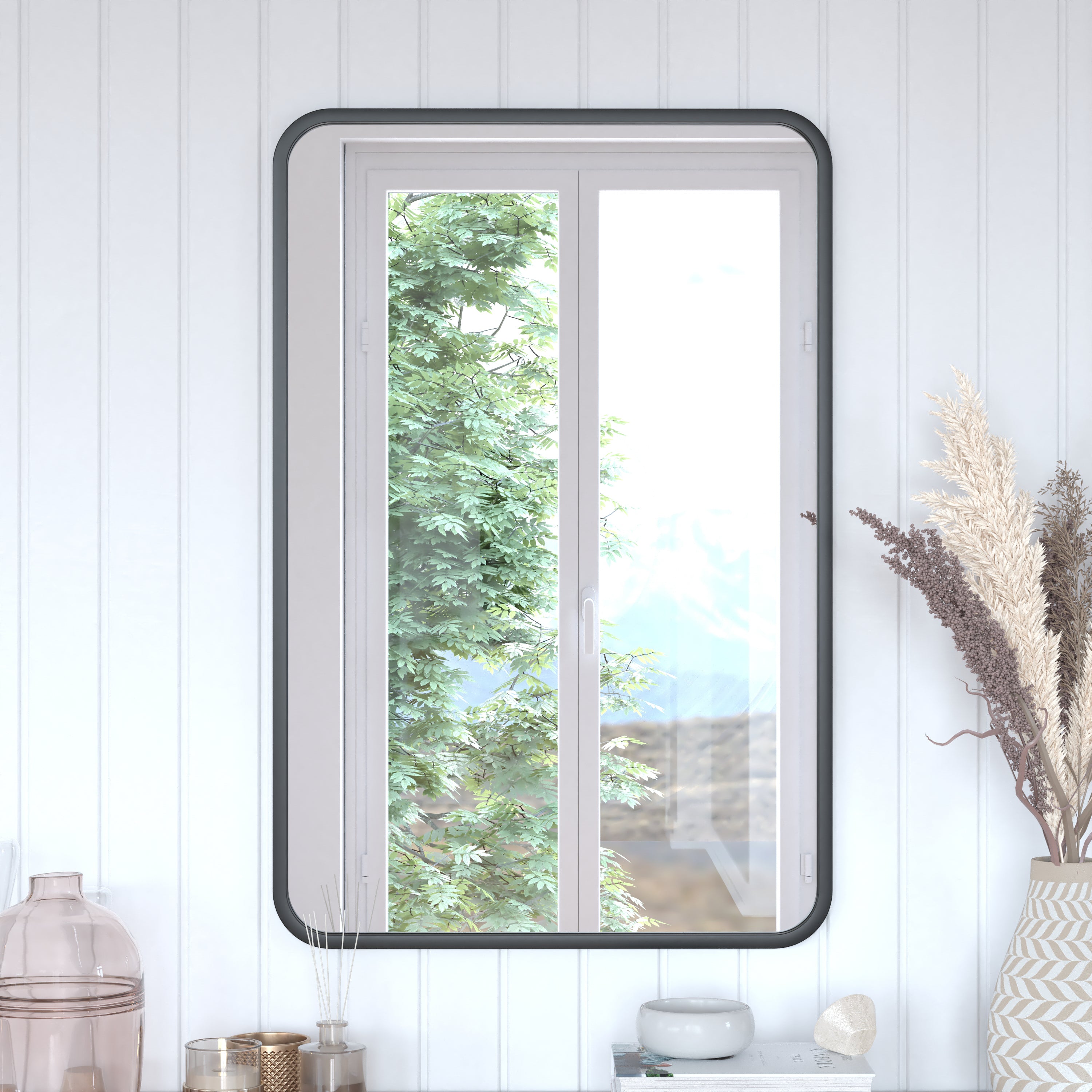 Jada Decorative Wall Mirror - Rounded Corners, Bathroom & Living Room Glass Mirror Hangs Horizontal Or Vertical