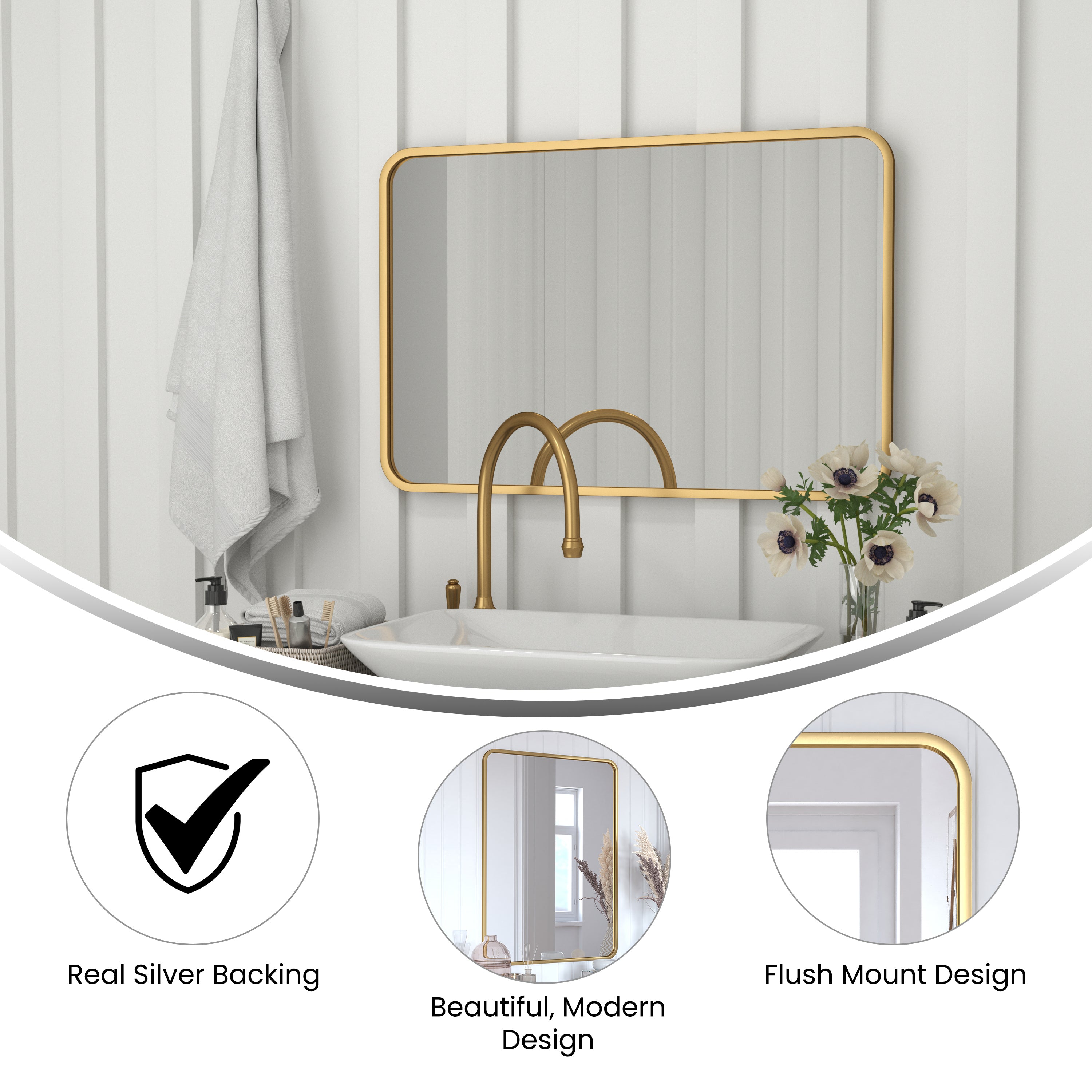 Jada Decorative Wall Mirror - Rounded Corners, Bathroom & Living Room Glass Mirror Hangs Horizontal Or Vertical