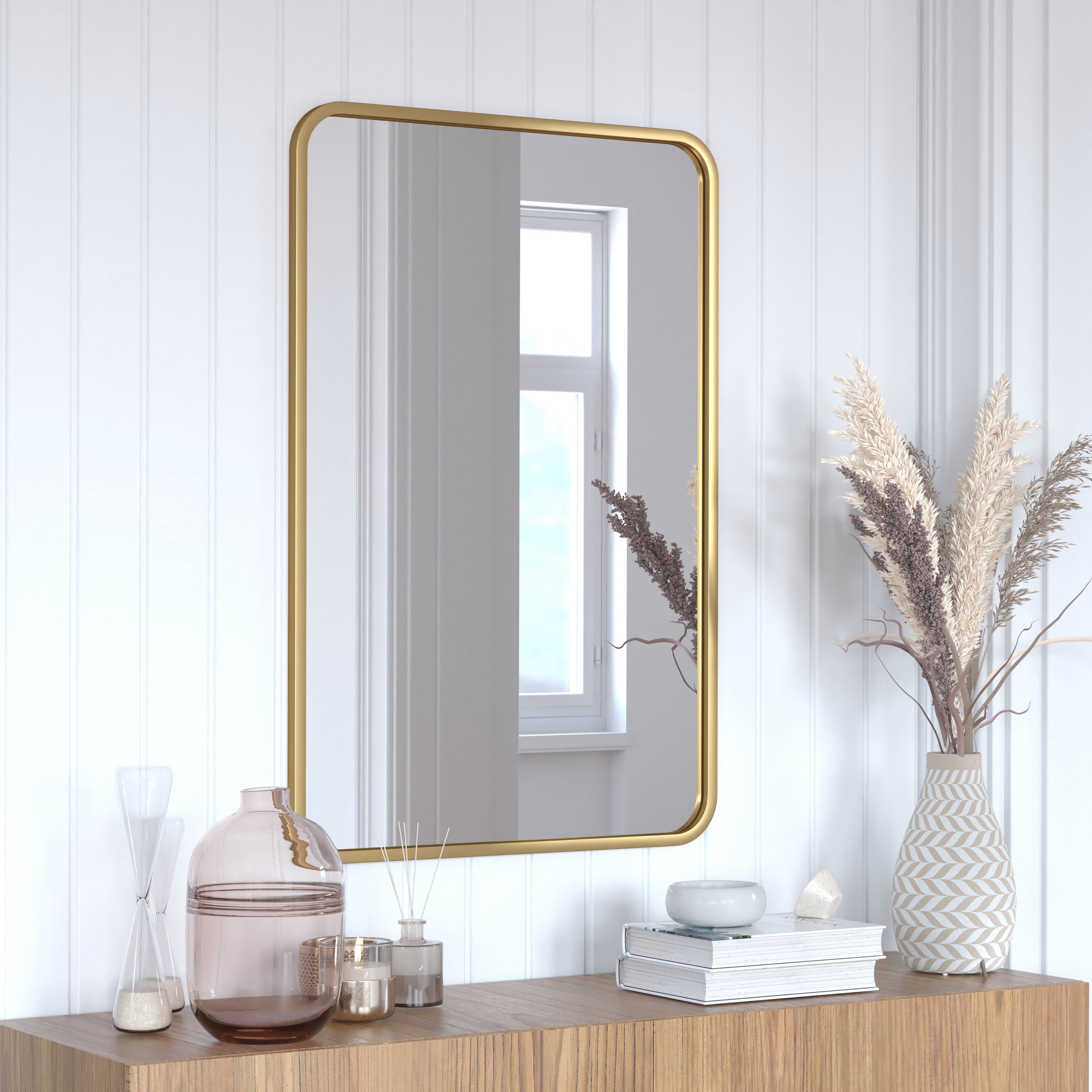 Jada Decorative Wall Mirror - Rounded Corners, Bathroom & Living Room Glass Mirror Hangs Horizontal Or Vertical