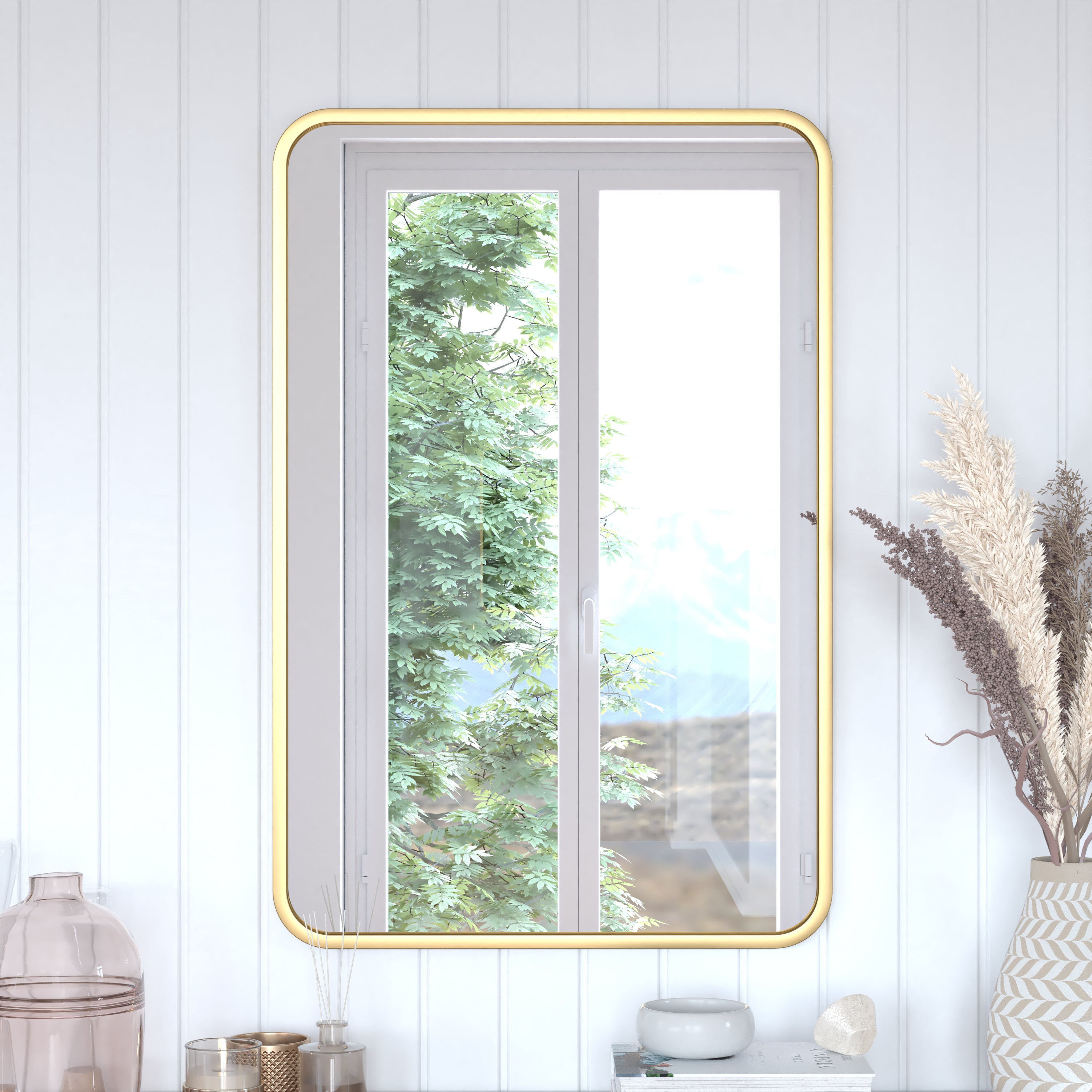Jada Decorative Wall Mirror - Rounded Corners, Bathroom & Living Room Glass Mirror Hangs Horizontal Or Vertical