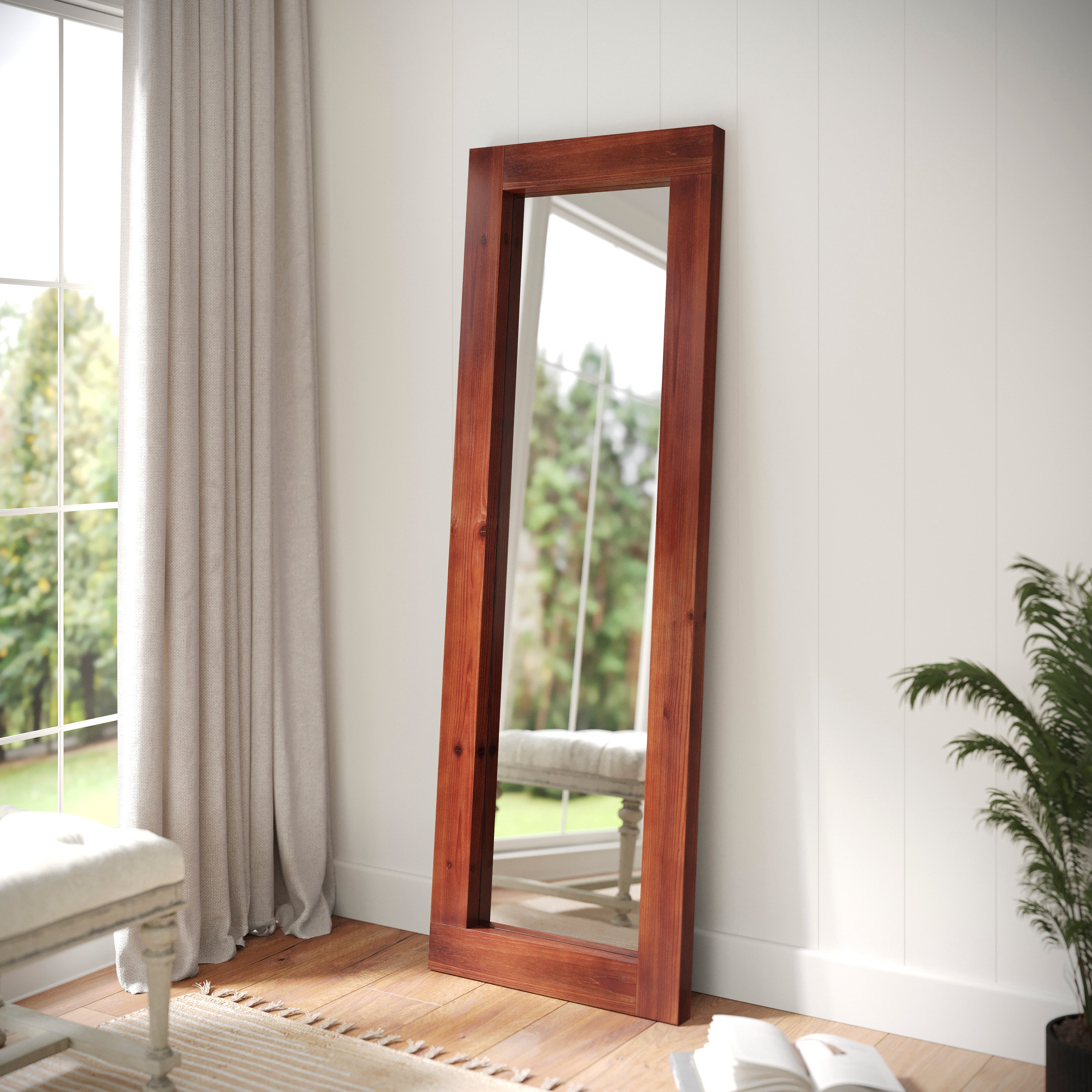 Graham Full Length Mirror, Wall Mounted or Wall Leaning, Rustic Solid Wood Frame-Mirror-Flash Furniture-Wall2Wall Furnishings