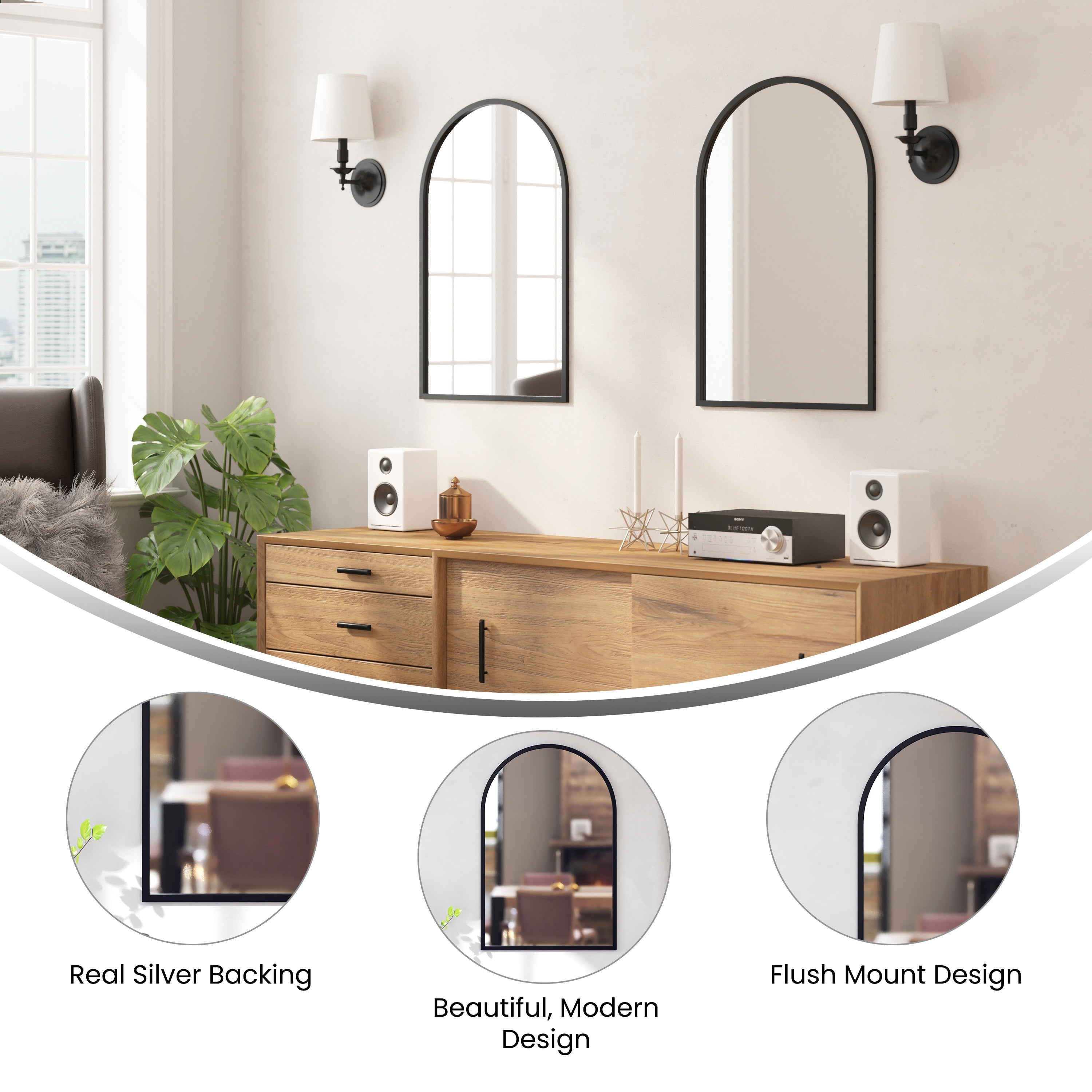 Mila Arched Metal Framed Wall Mirror for Hallways, Entryways, Dining and Living Rooms-Mirror-Flash Furniture-Wall2Wall Furnishings