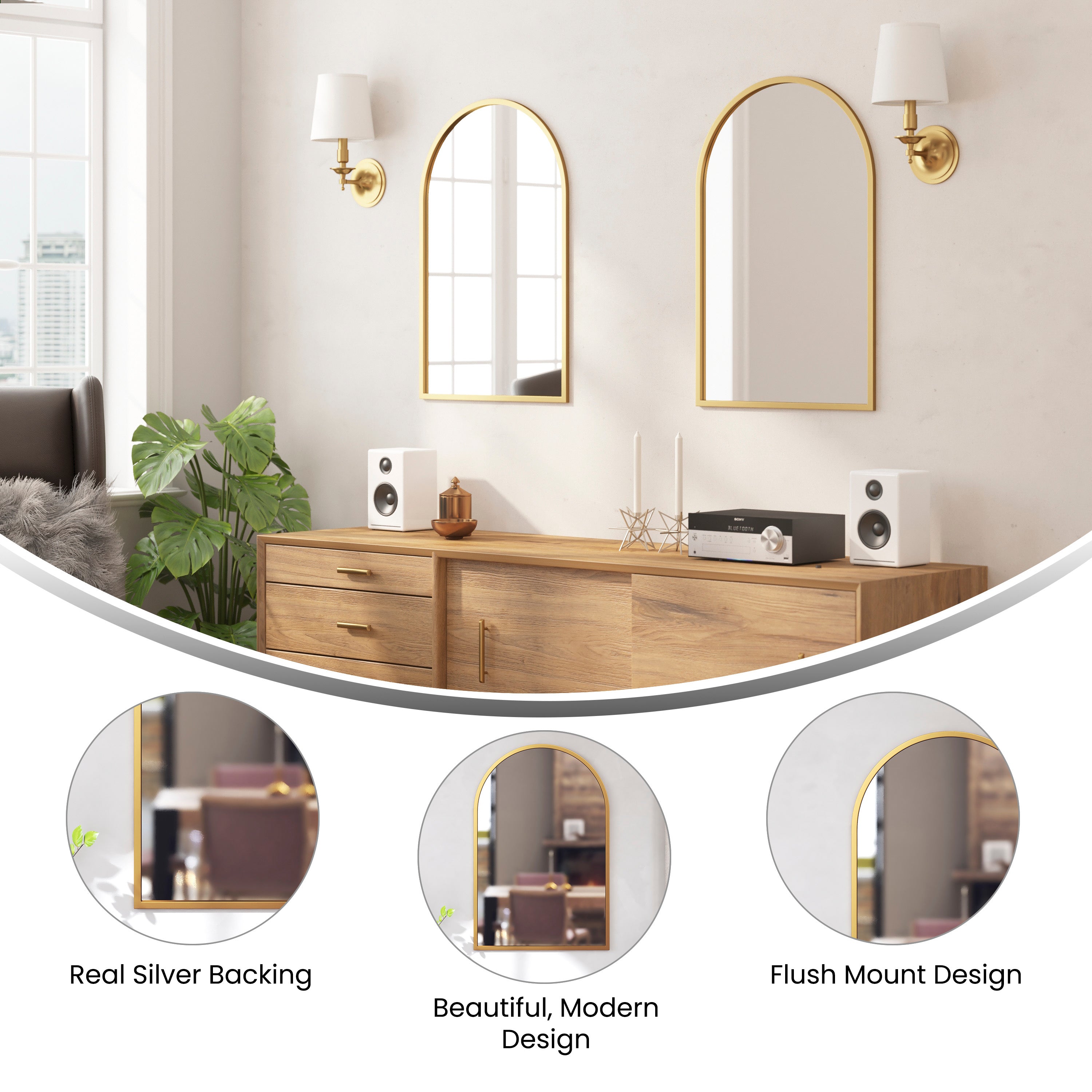 Mila Arched Metal Framed Wall Mirror for Hallways, Entryways, Dining and Living Rooms