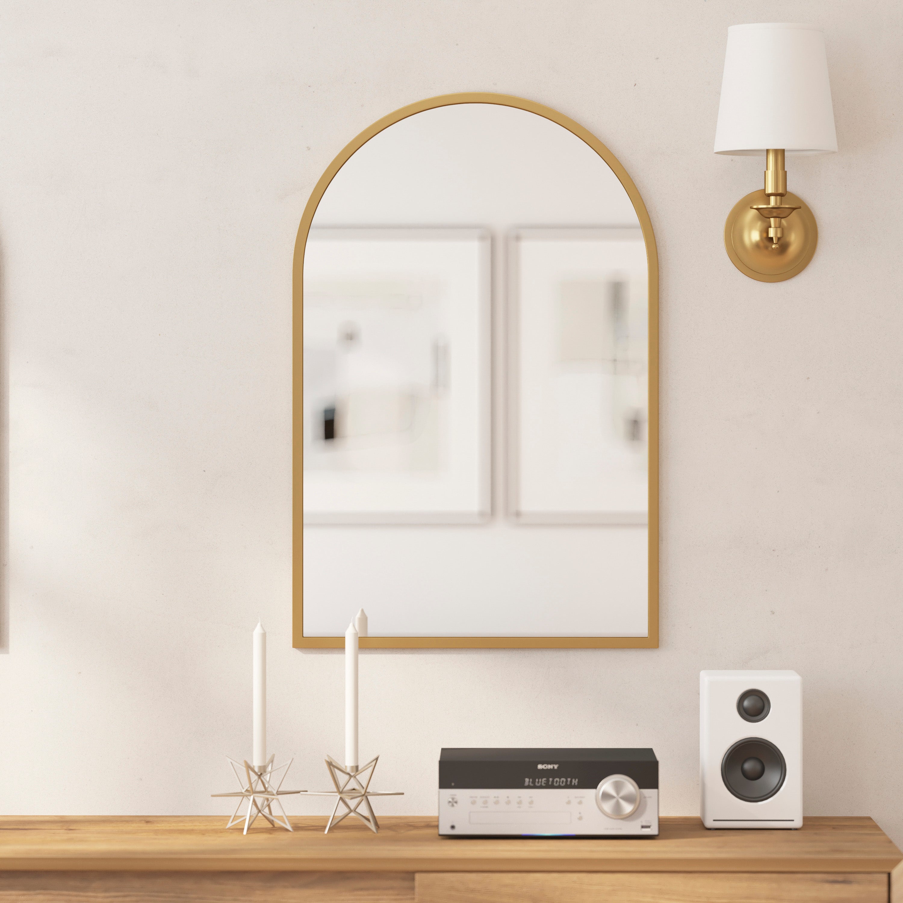 Mila Arched Metal Framed Wall Mirror for Hallways, Entryways, Dining and Living Rooms