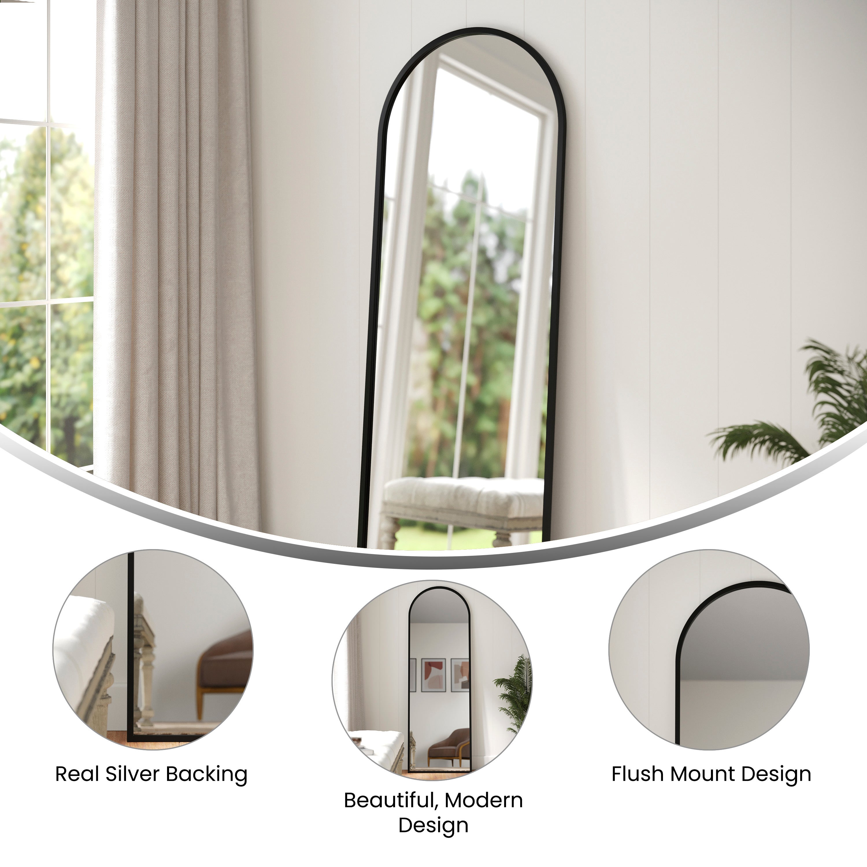 Mila Arched Metal Framed Wall Mirror for Hallways, Entryways, Dining and Living Rooms