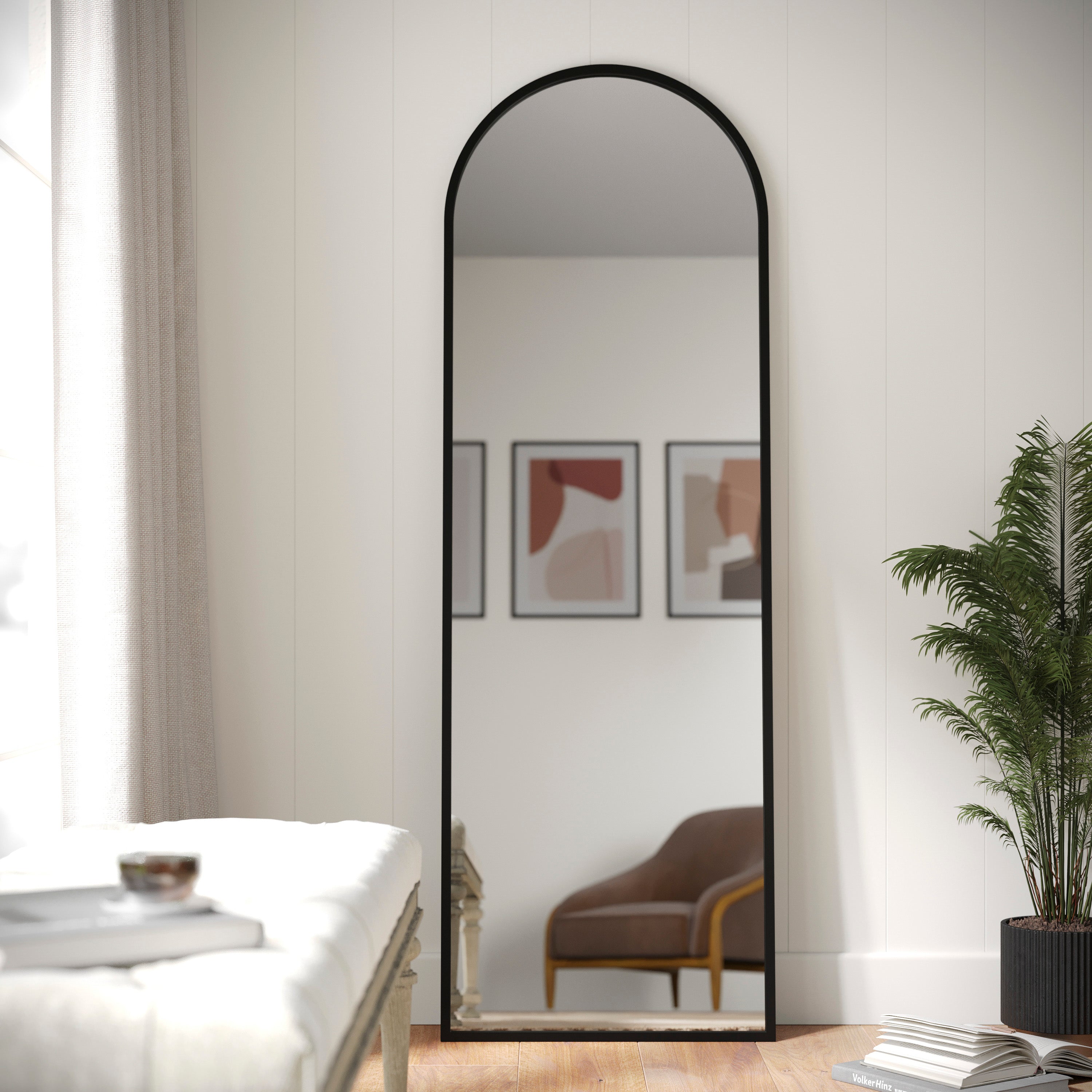 Mila Arched Metal Framed Wall Mirror for Hallways, Entryways, Dining and Living Rooms