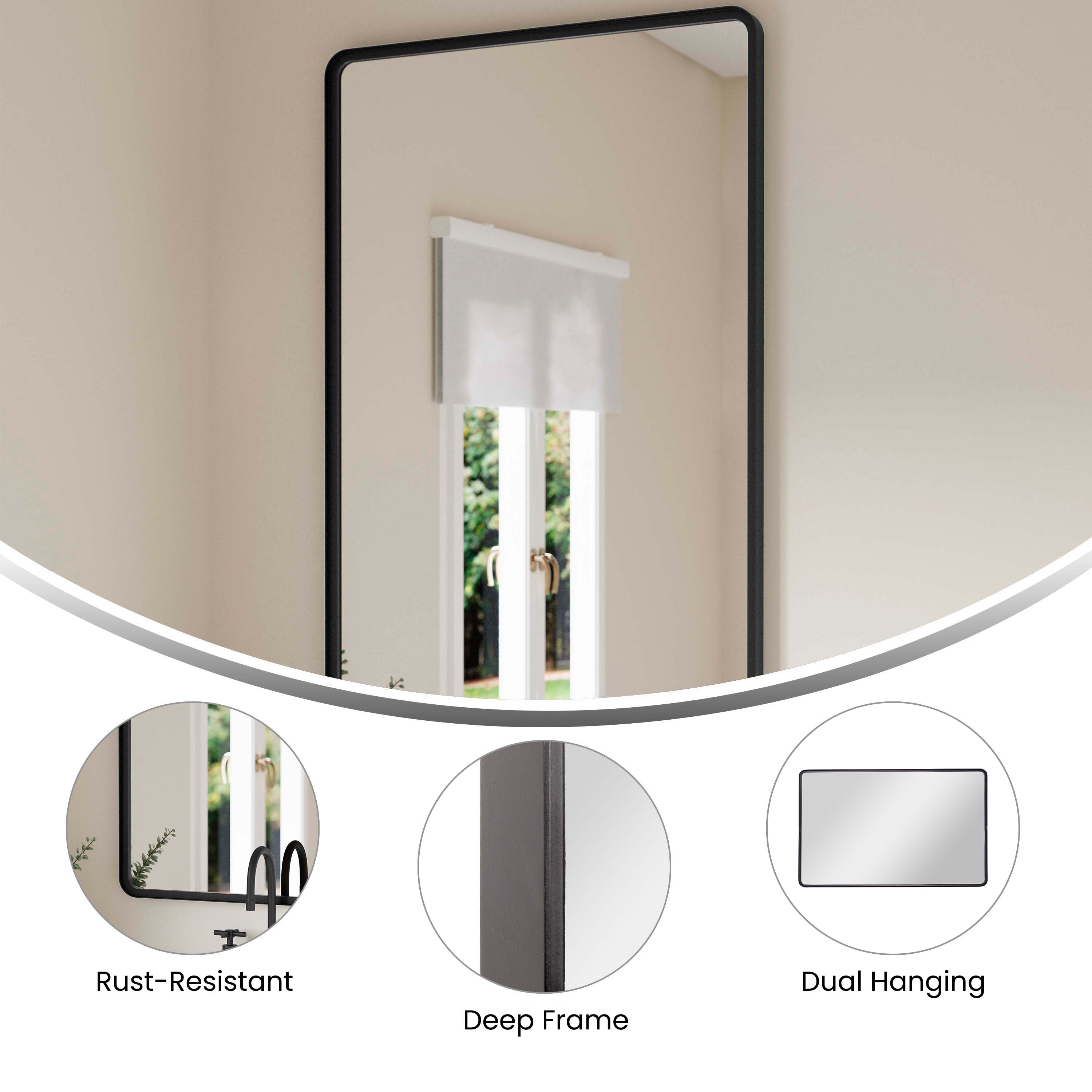 Ava Metal Deep Framed Wall Mirror - Large Accent Mirror for Bathroom, Entryway, Dining Room, & Living Room