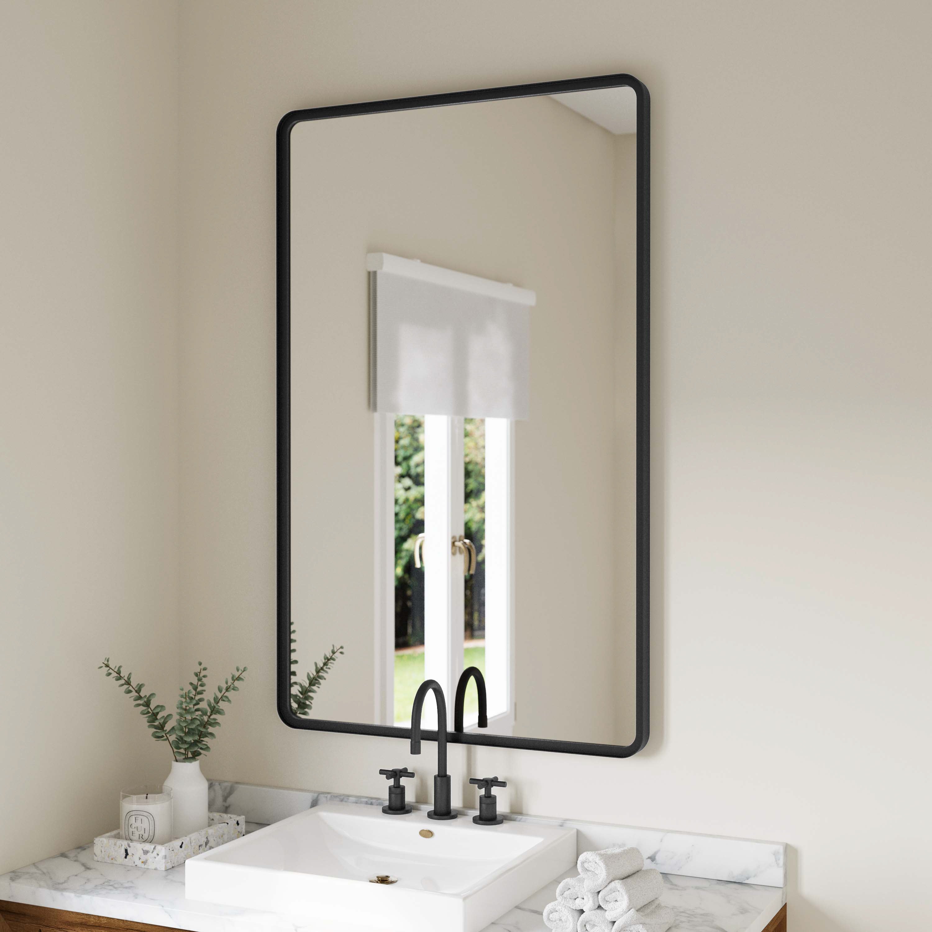 Ava Metal Deep Framed Wall Mirror - Large Accent Mirror for Bathroom, Entryway, Dining Room, & Living Room