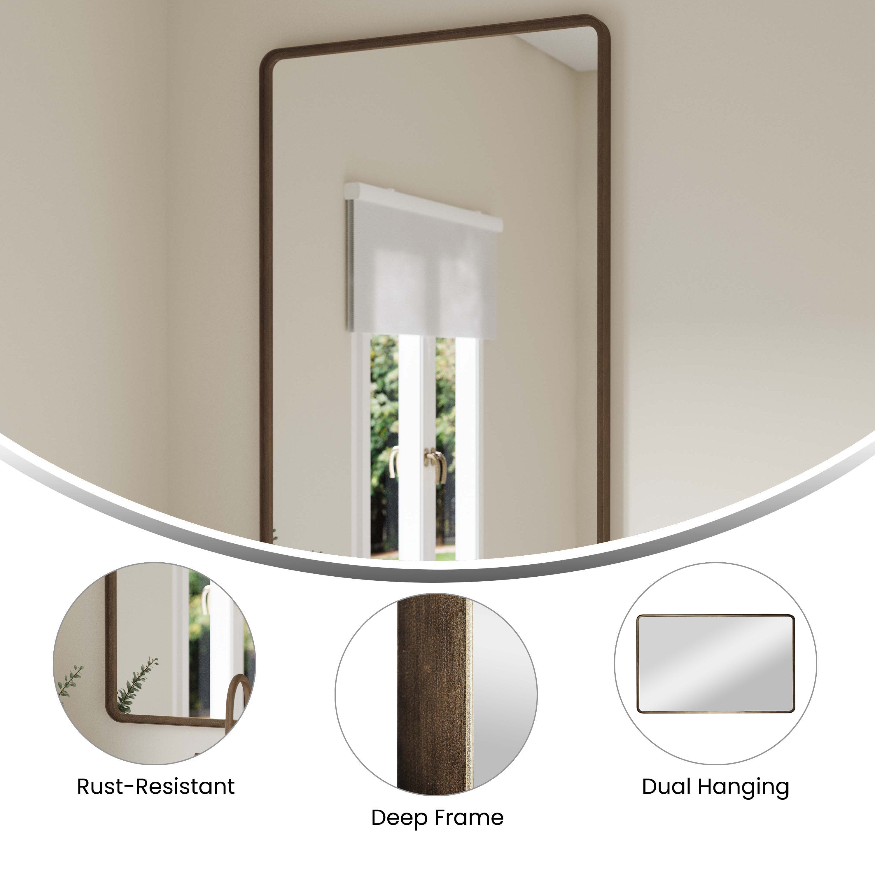 Ava Metal Deep Framed Wall Mirror - Large Accent Mirror for Bathroom, Entryway, Dining Room, & Living Room