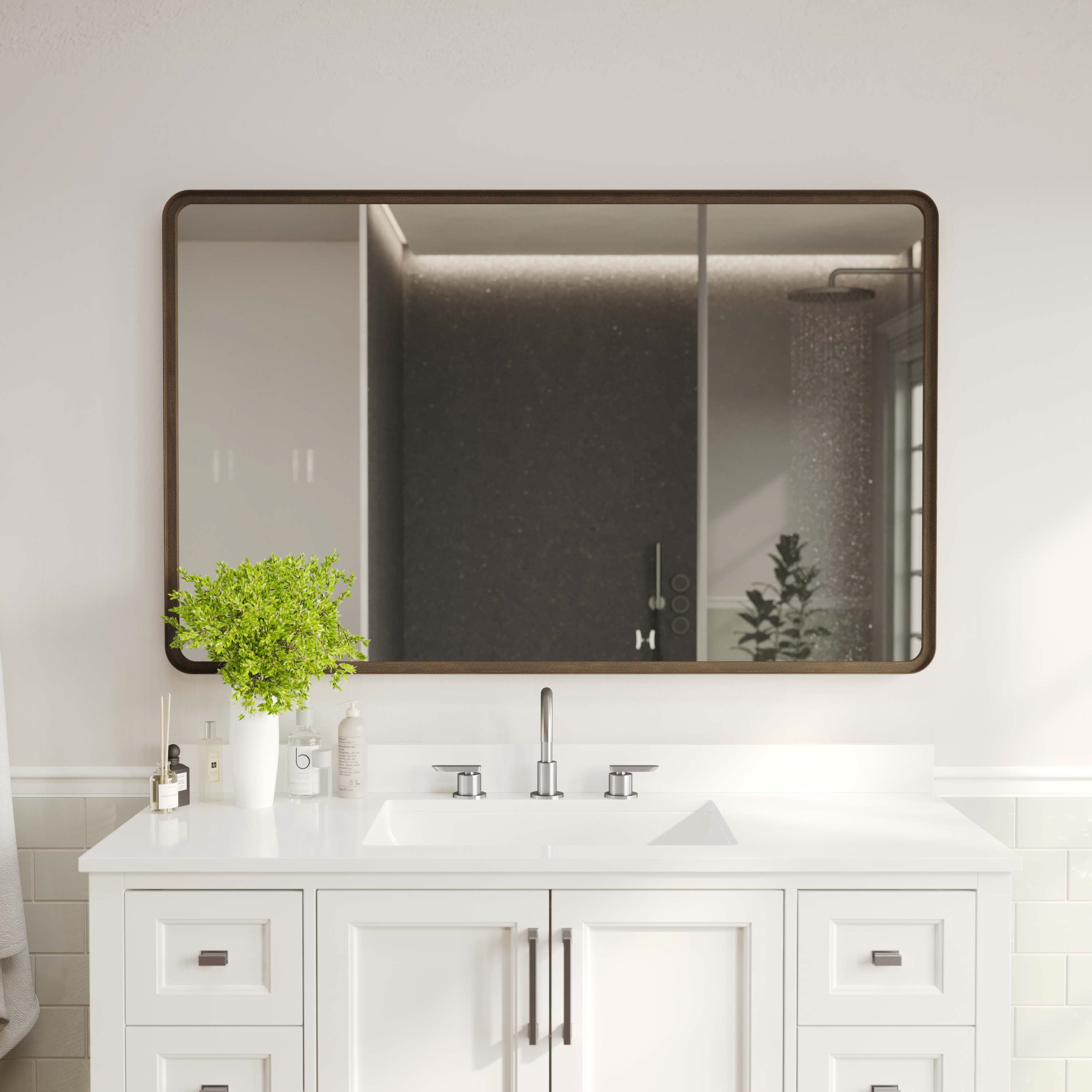 Ava Metal Deep Framed Wall Mirror - Large Accent Mirror for Bathroom, Entryway, Dining Room, & Living Room