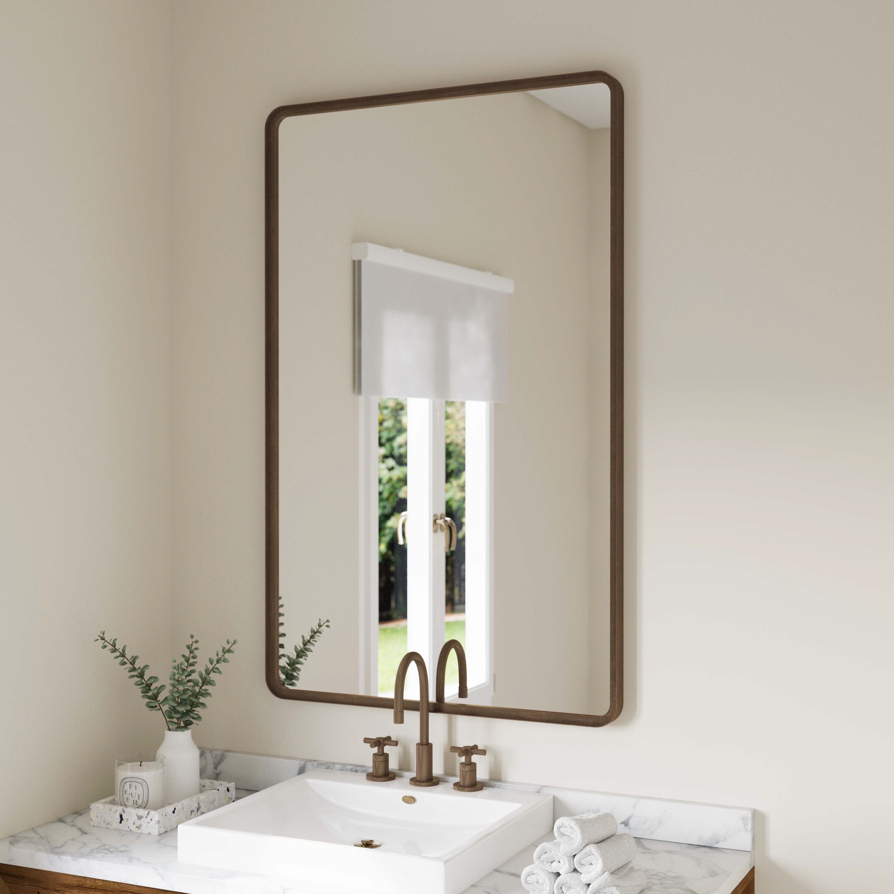 Ava Metal Deep Framed Wall Mirror - Large Accent Mirror for Bathroom, Entryway, Dining Room, & Living Room