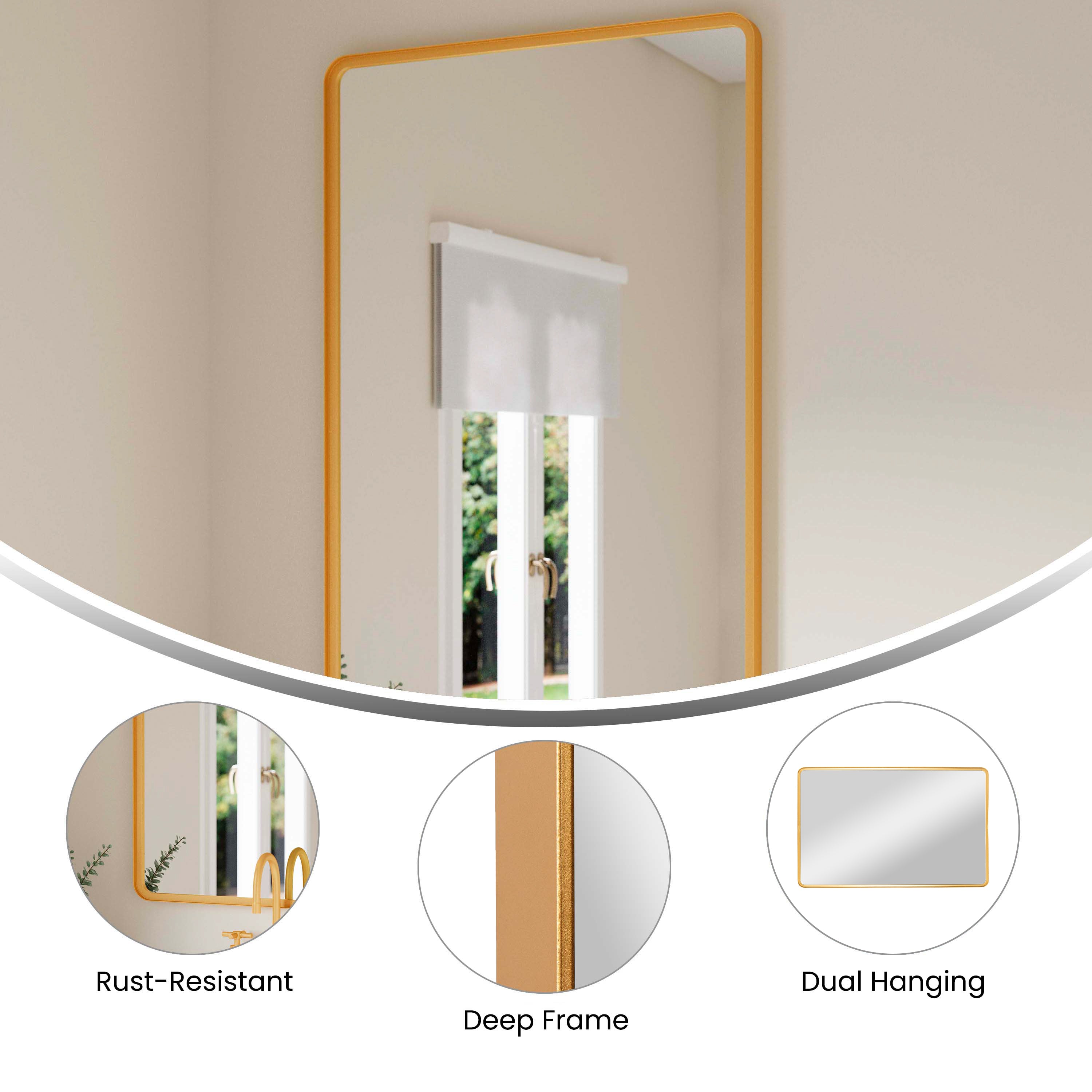 Ava Metal Deep Framed Wall Mirror - Large Accent Mirror for Bathroom, Entryway, Dining Room, & Living Room