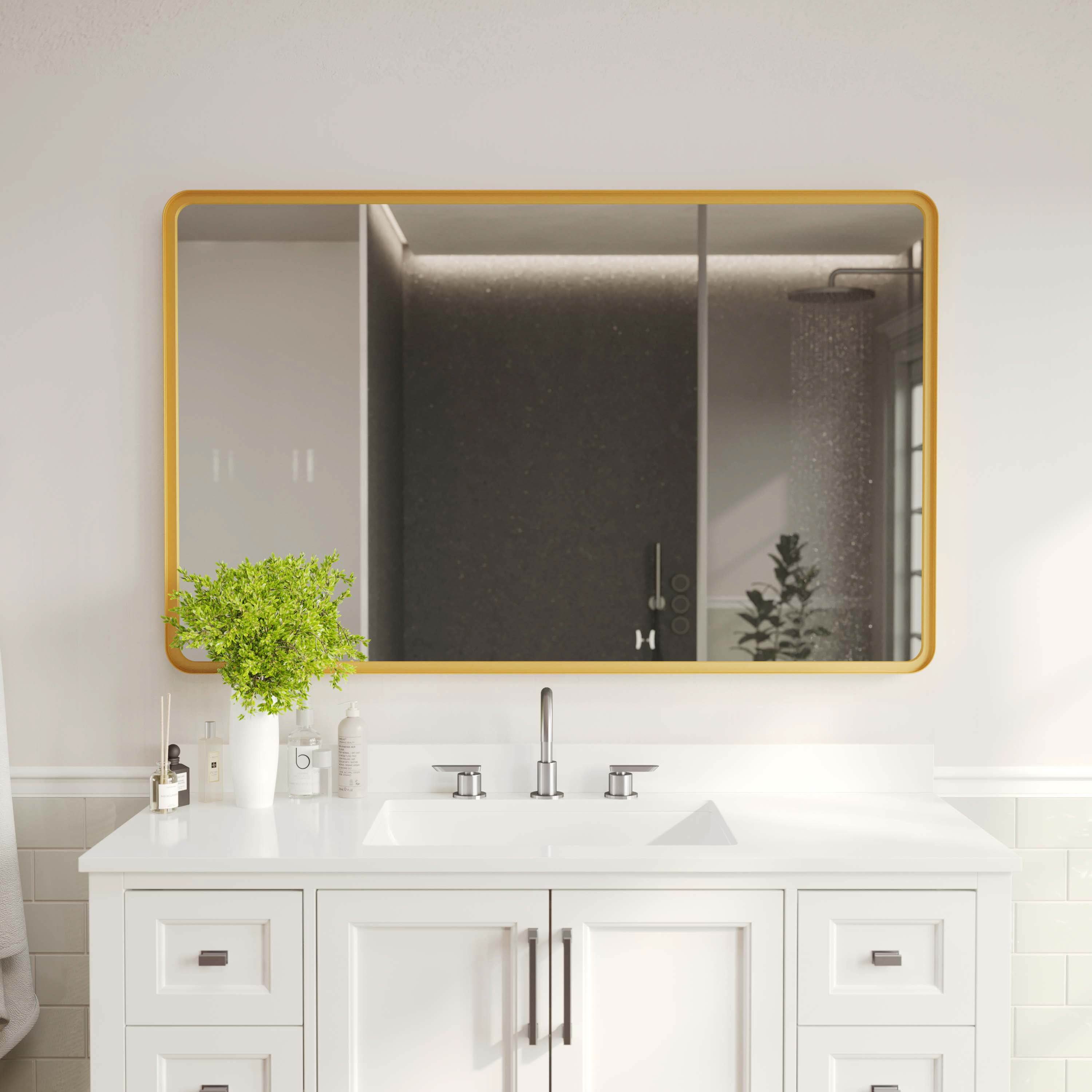 Ava Metal Deep Framed Wall Mirror - Large Accent Mirror for Bathroom, Entryway, Dining Room, & Living Room