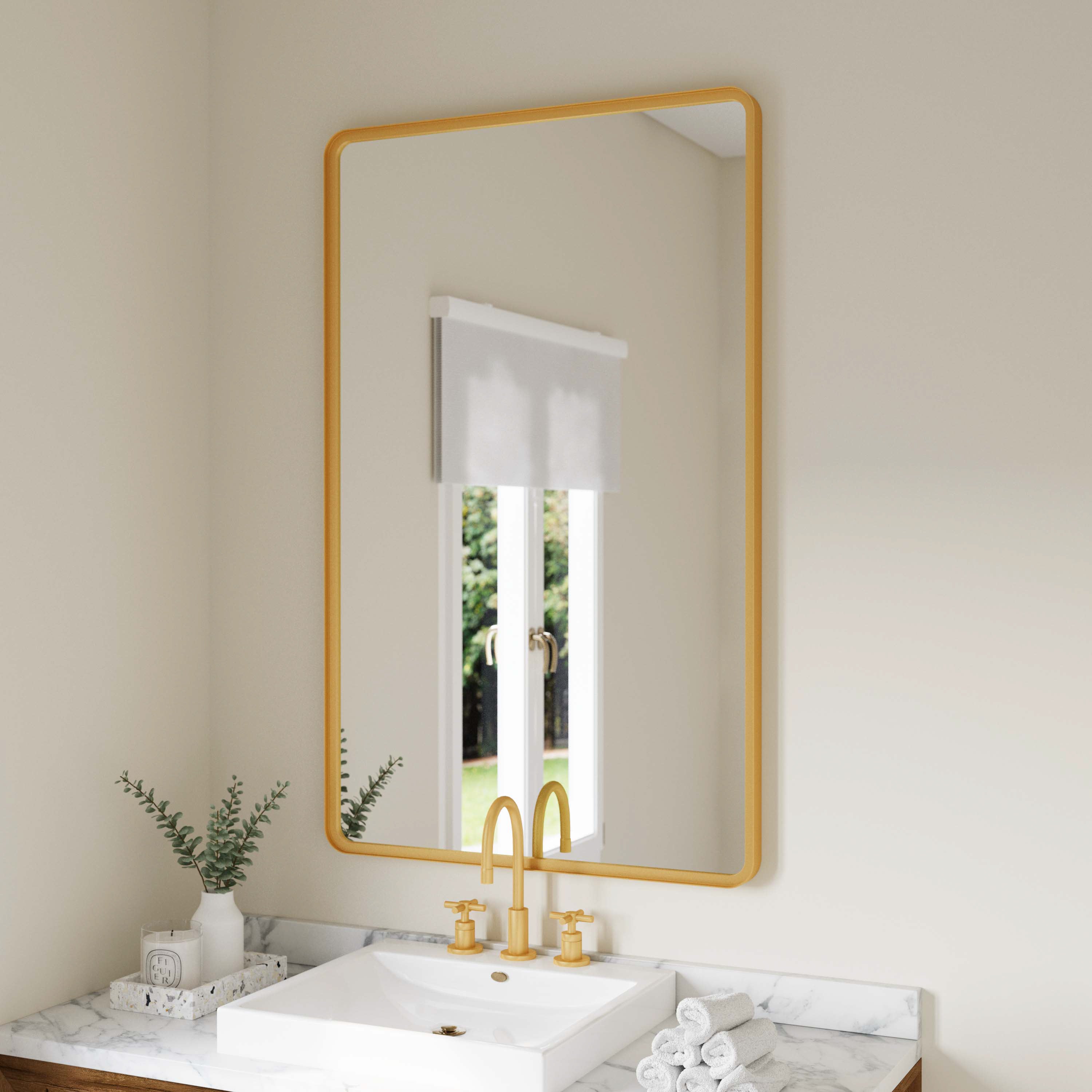 Ava Metal Deep Framed Wall Mirror - Large Accent Mirror for Bathroom, Entryway, Dining Room, & Living Room