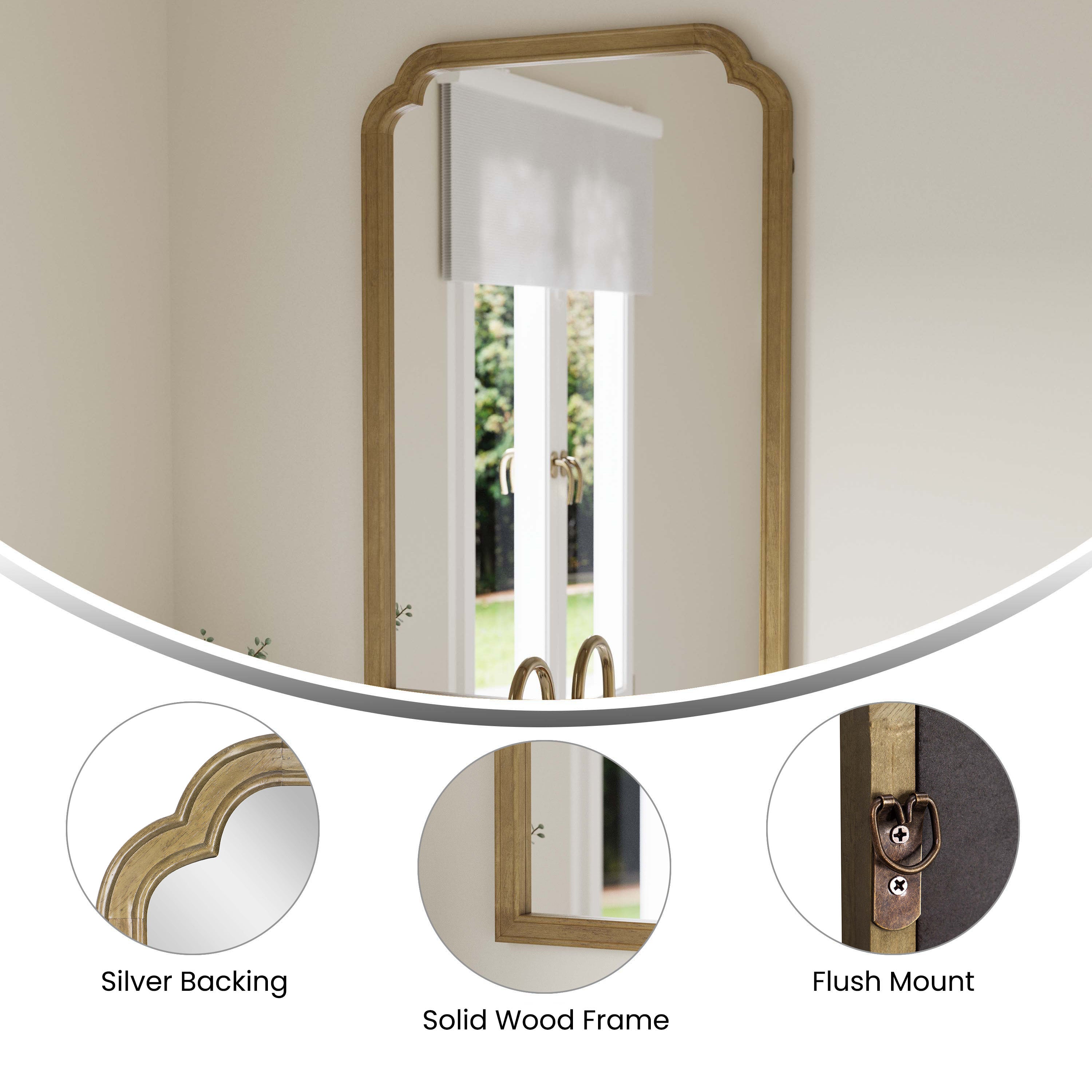 Efie Large Accent Wall Mirror with Solid Wood Frame for Bathroom, Entryway, Dining Room & Living Room