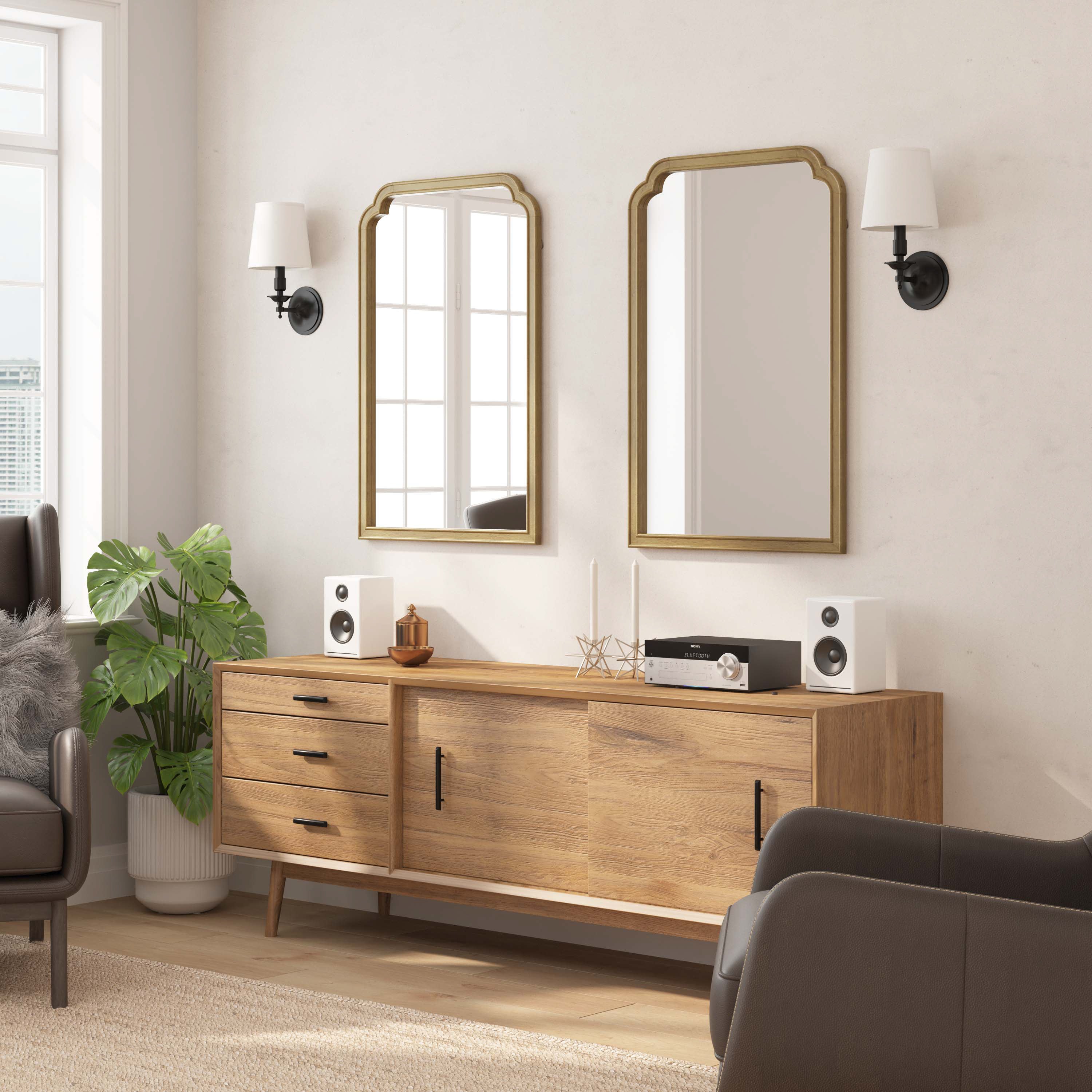Efie Large Accent Wall Mirror with Solid Wood Frame for Bathroom, Entryway, Dining Room & Living Room