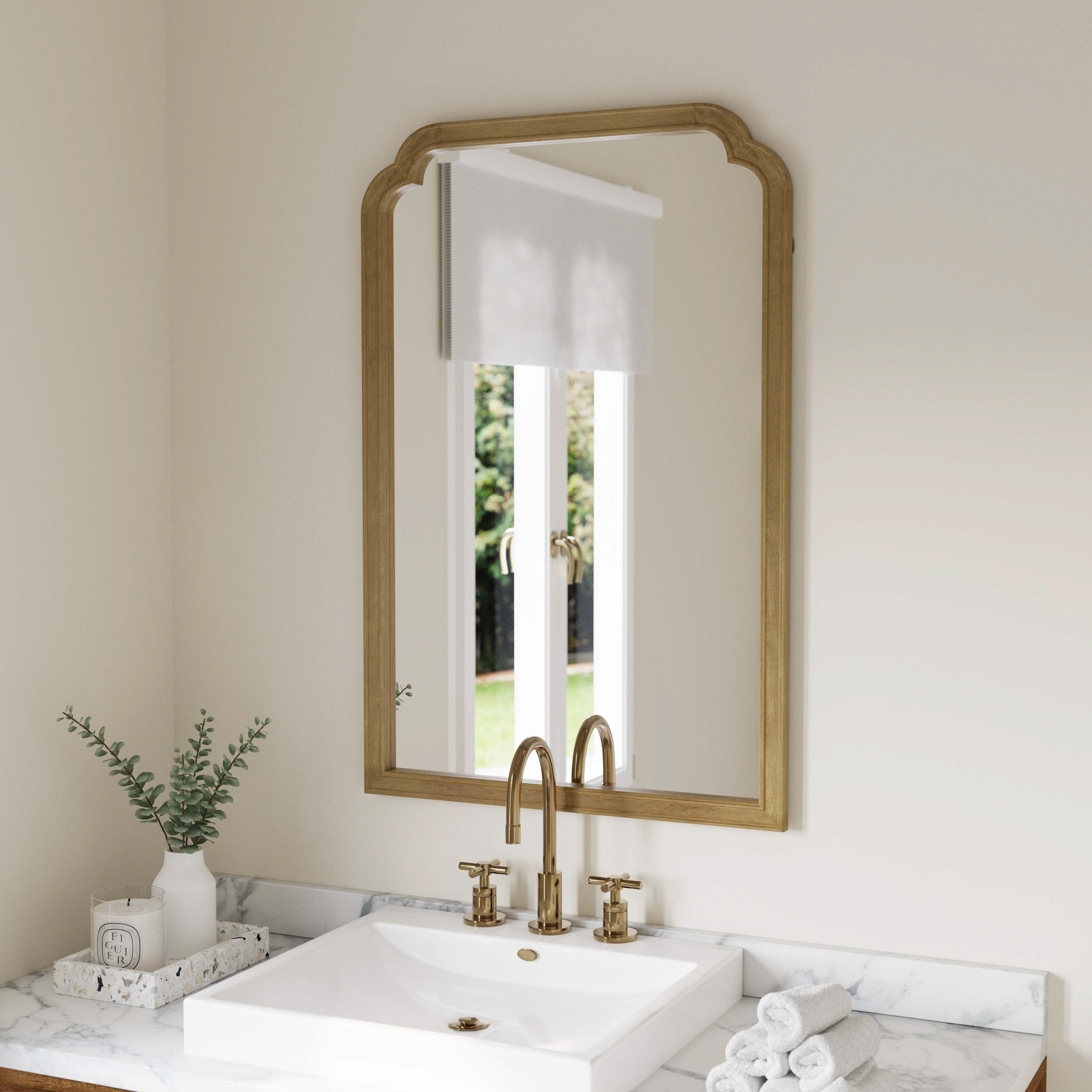 Efie Large Accent Wall Mirror with Solid Wood Frame for Bathroom, Entryway, Dining Room & Living Room