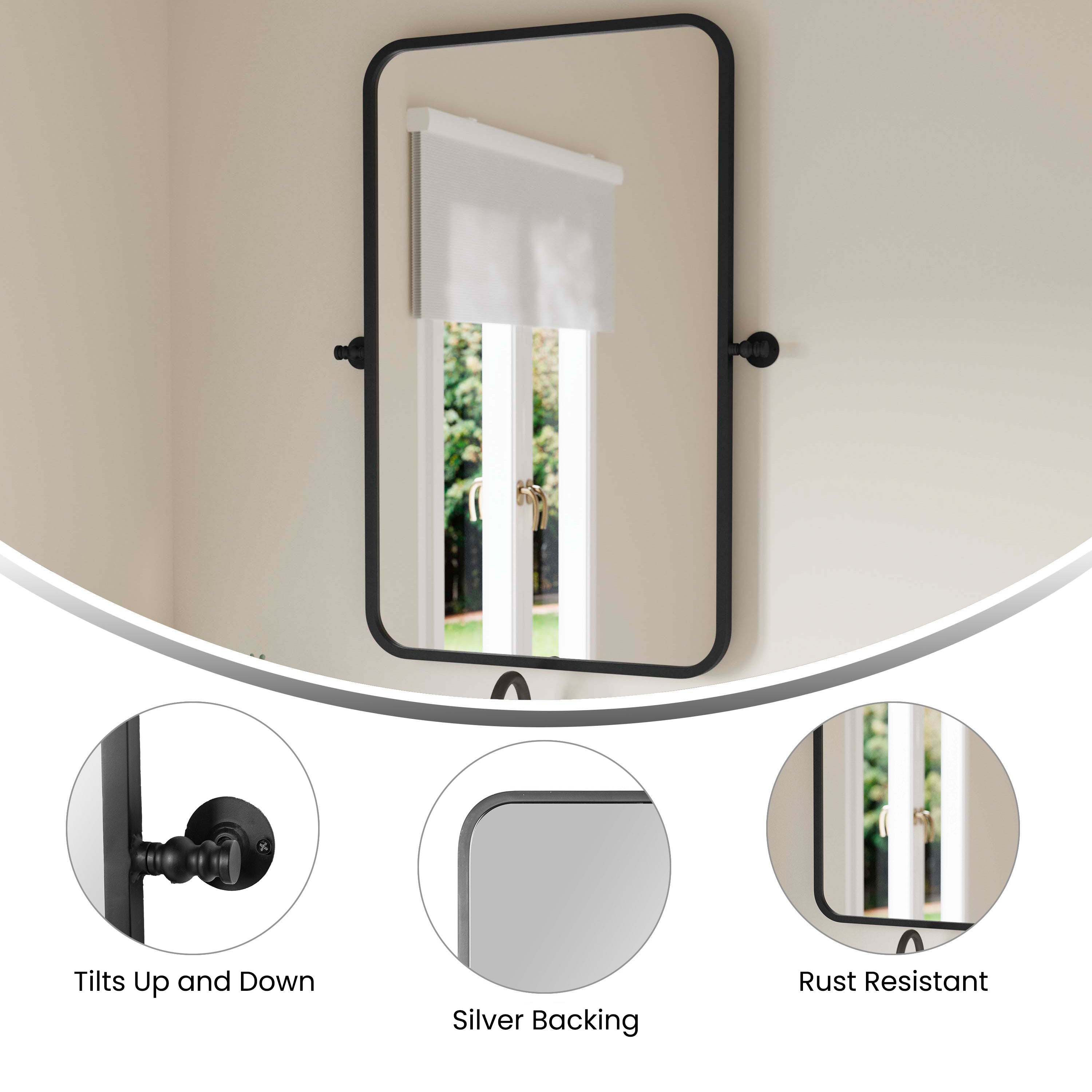 Finlay Metal Pivot Wall Mirror - Large Accent Vanity Mirror for Bathroom