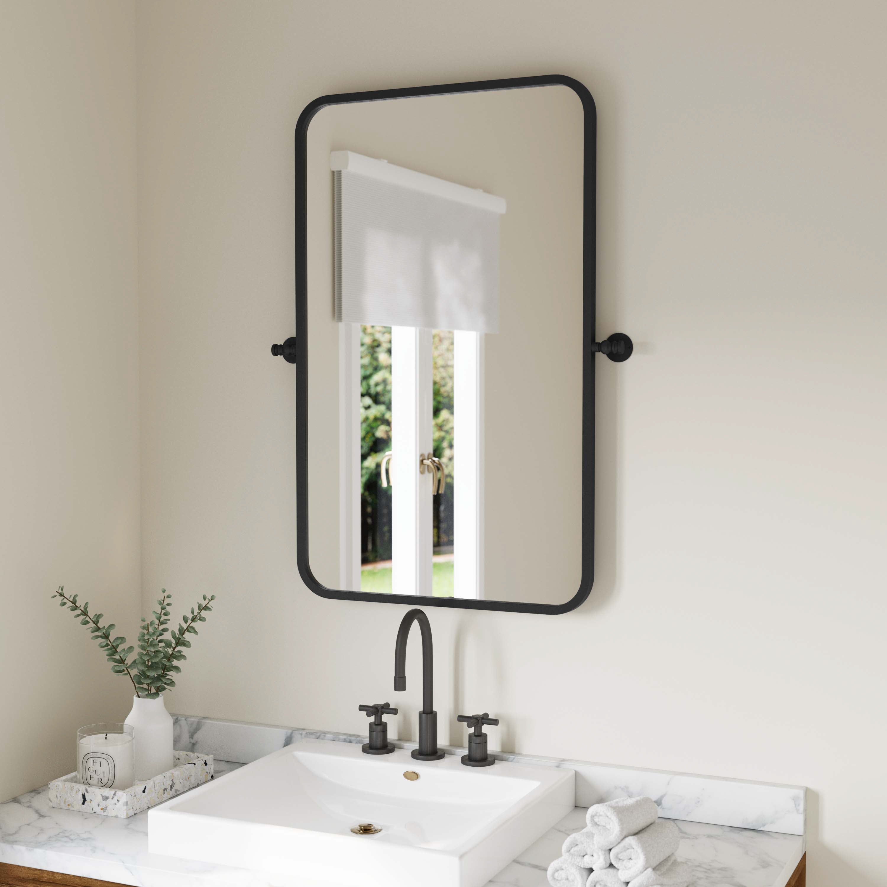 Finlay Metal Pivot Wall Mirror - Large Accent Vanity Mirror for Bathroom