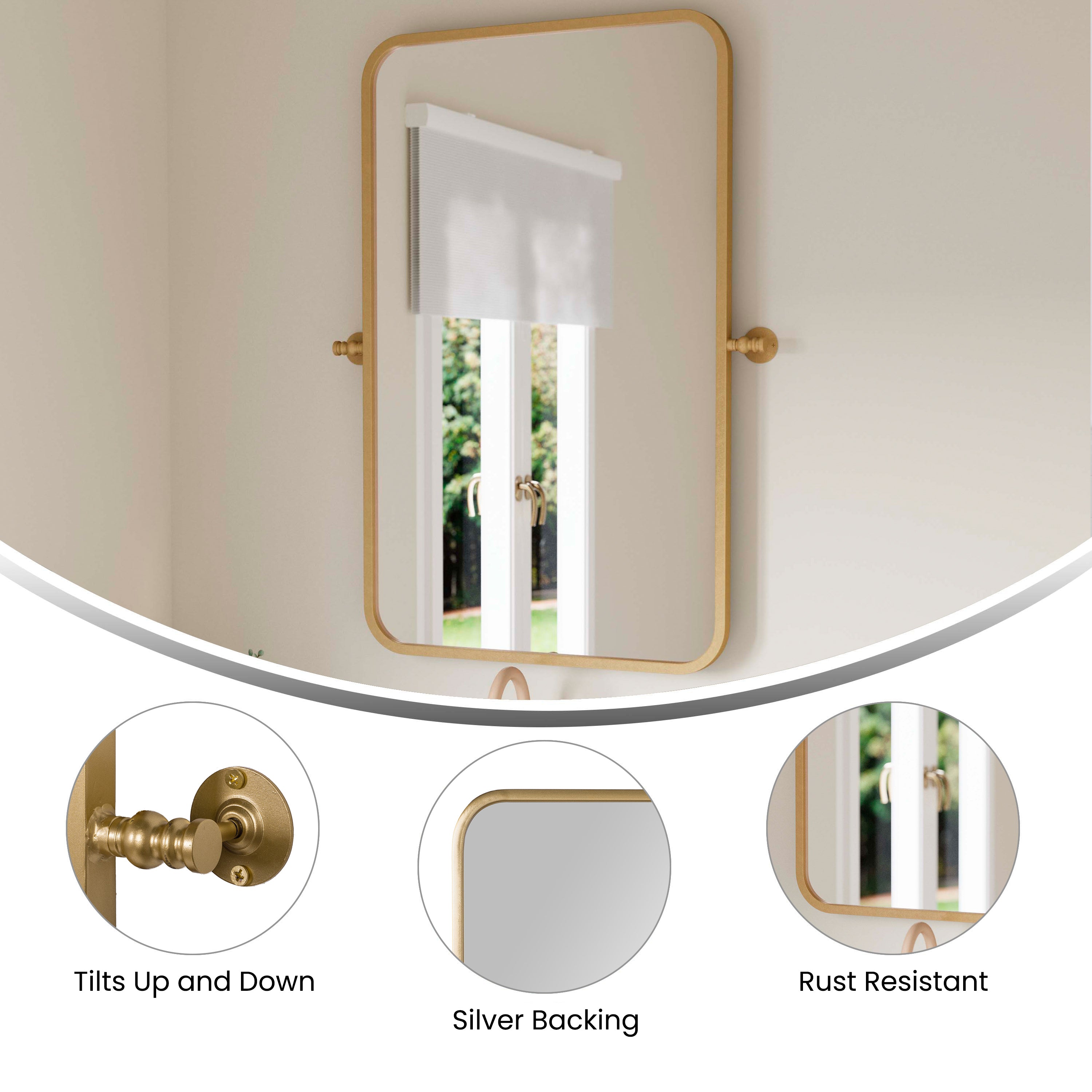Finlay Metal Pivot Wall Mirror - Large Accent Vanity Mirror for Bathroom