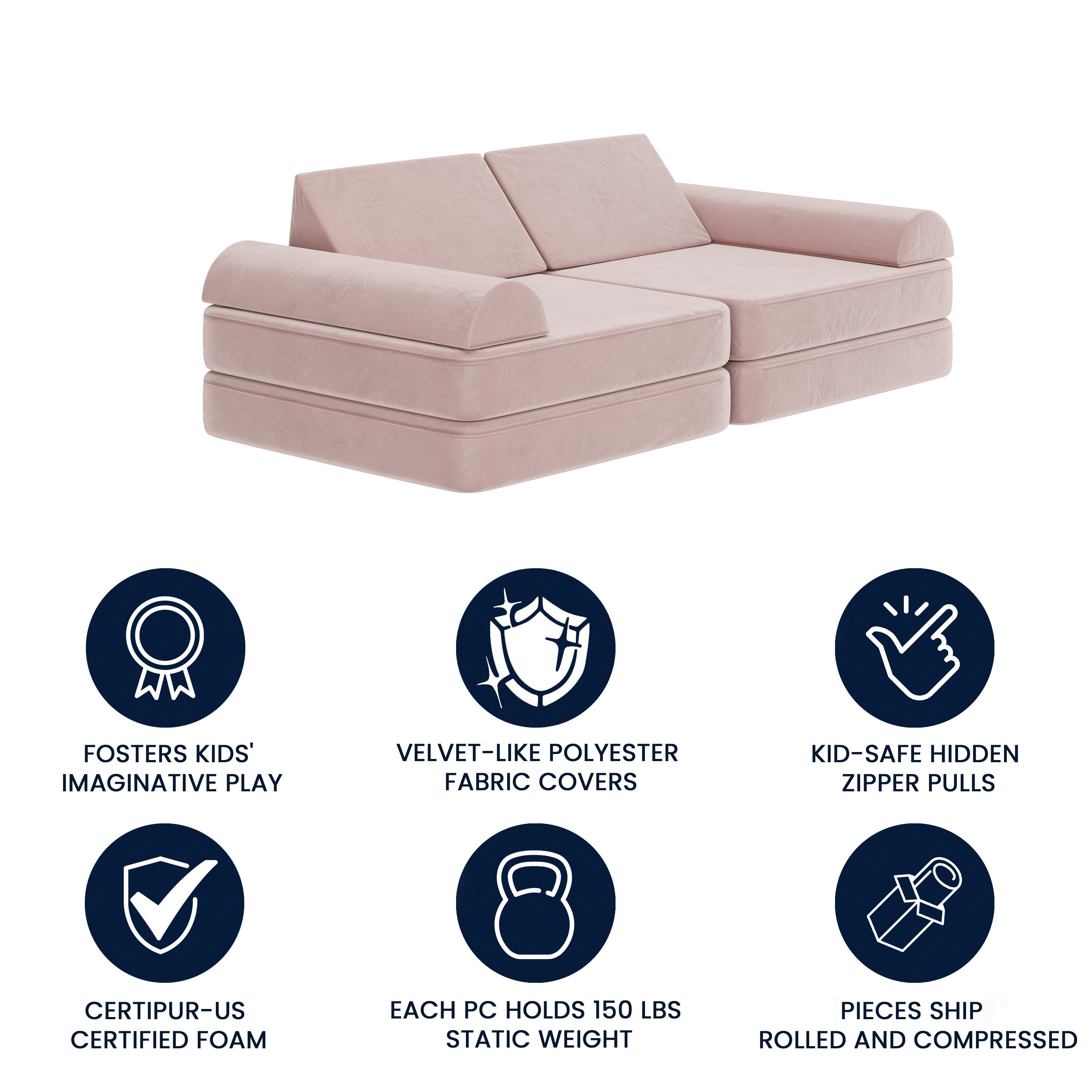 Marlowe Modular Kids Play Couch with 6 Soft Foam Sectional Sofa Pieces