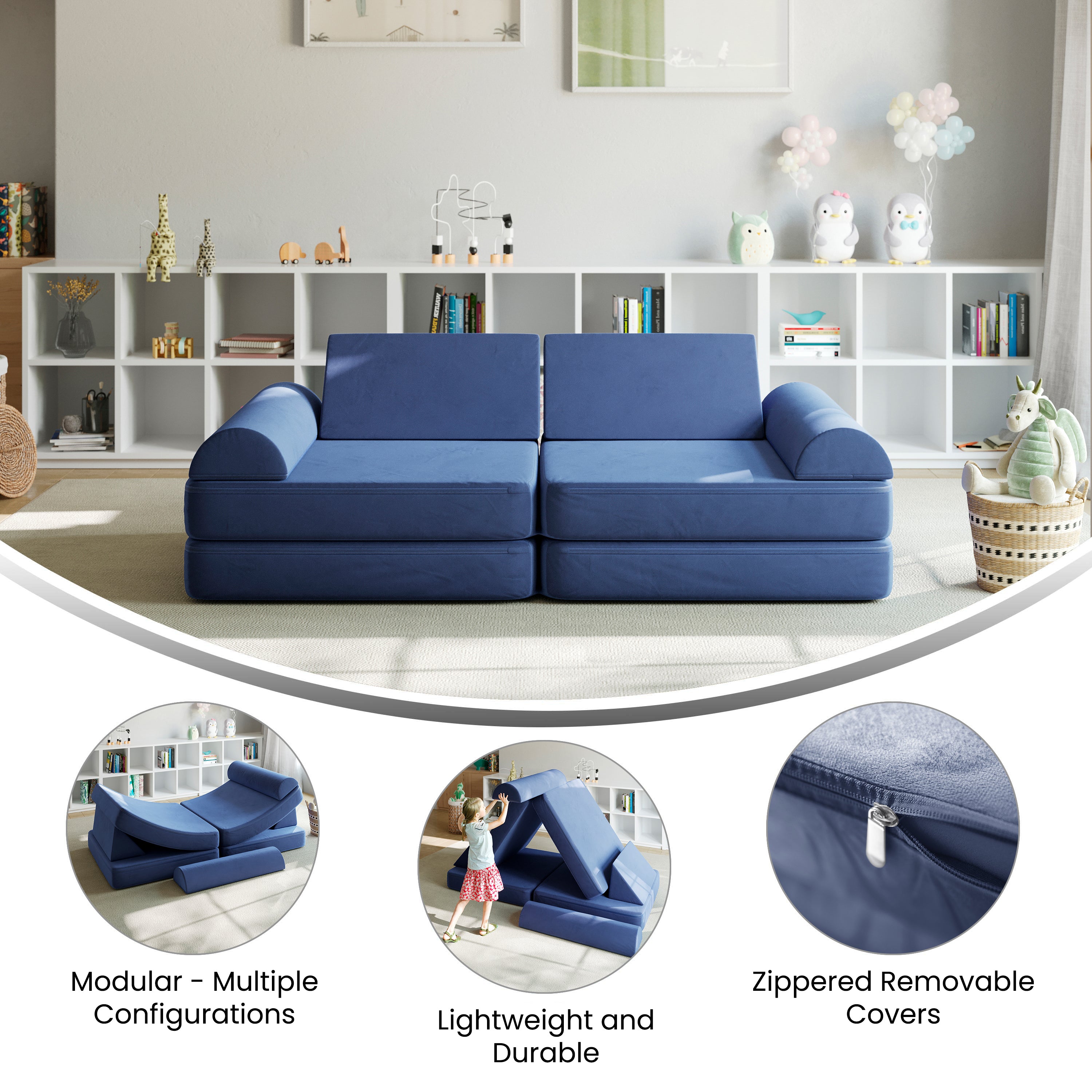 Marlowe Modular Kids Play Couch with 6 Soft Foam Sectional Sofa Pieces