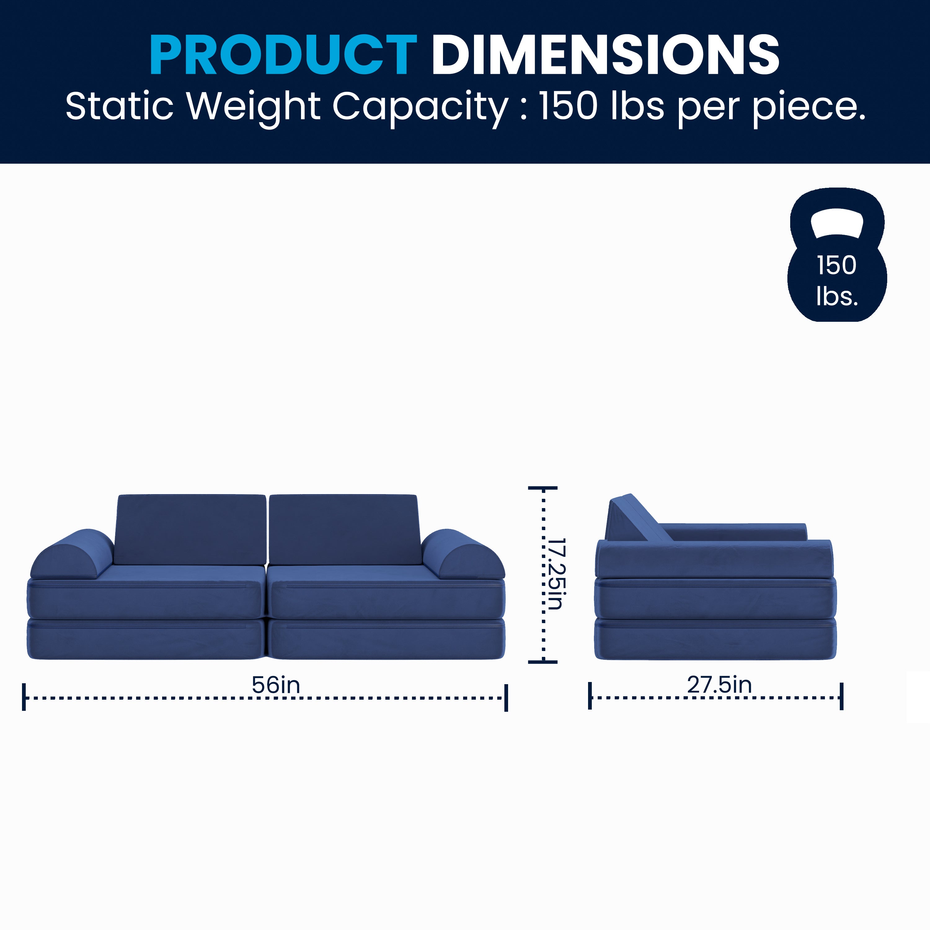 Marlowe Modular Kids Play Couch with 6 Soft Foam Sectional Sofa Pieces