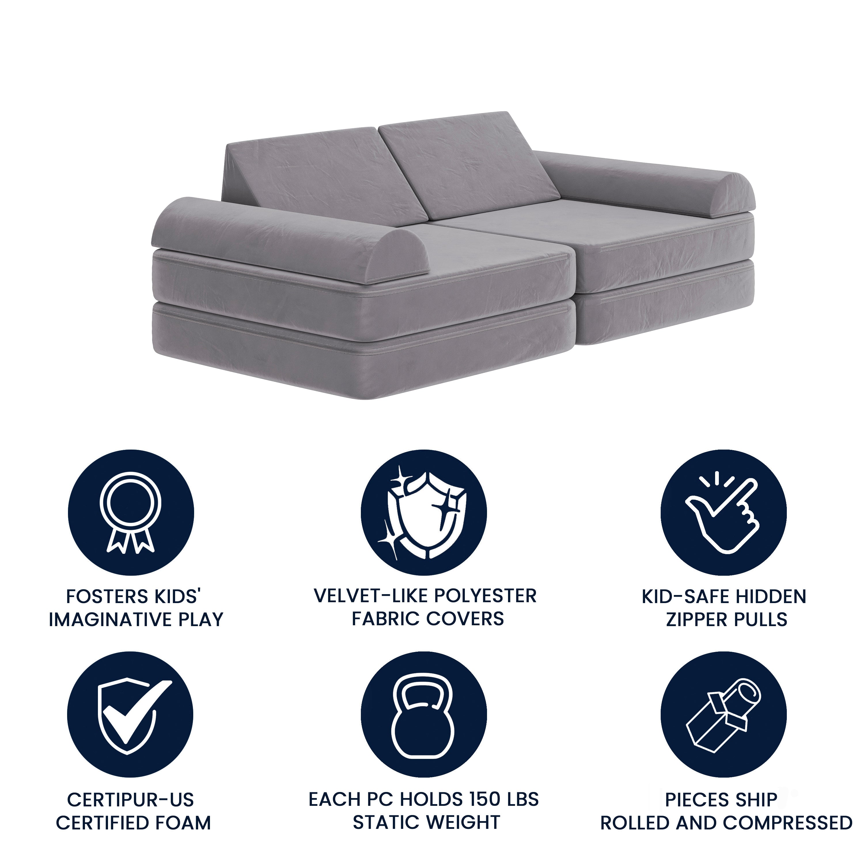 Marlowe Modular Kids Play Couch with 6 Soft Foam Sectional Sofa Pieces