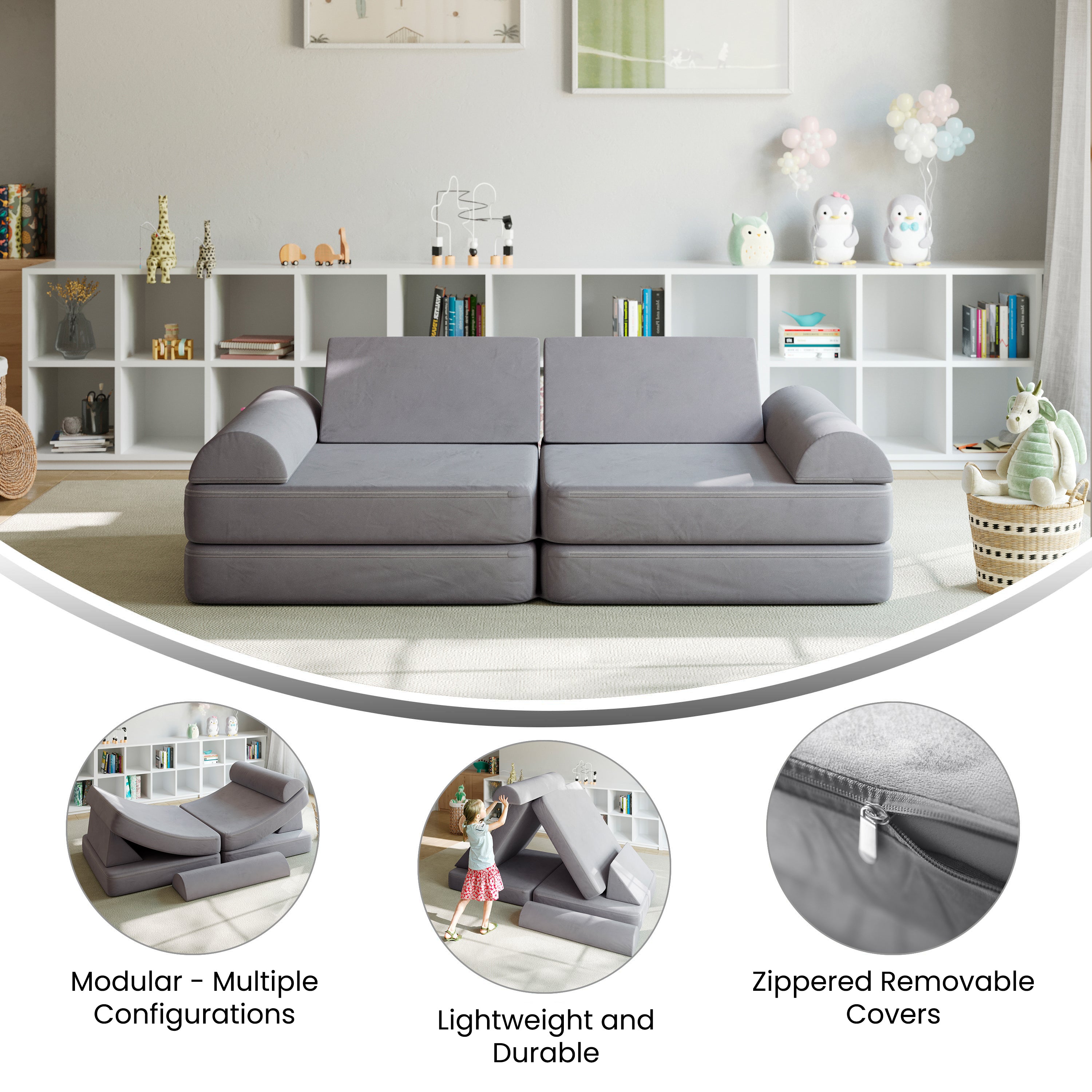 Marlowe Modular Kids Play Couch with 6 Soft Foam Sectional Sofa Pieces