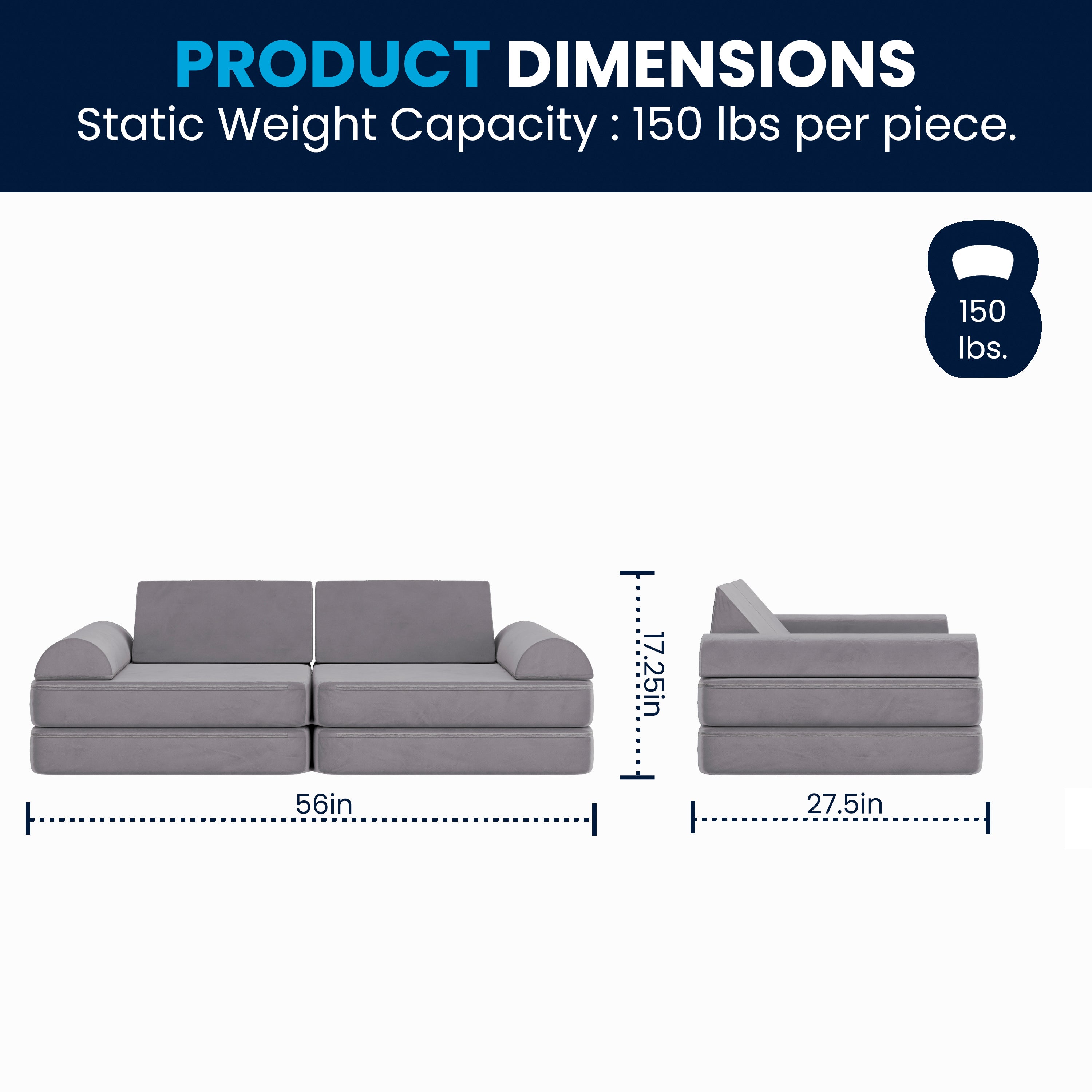 Marlowe Modular Kids Play Couch with 6 Soft Foam Sectional Sofa Pieces