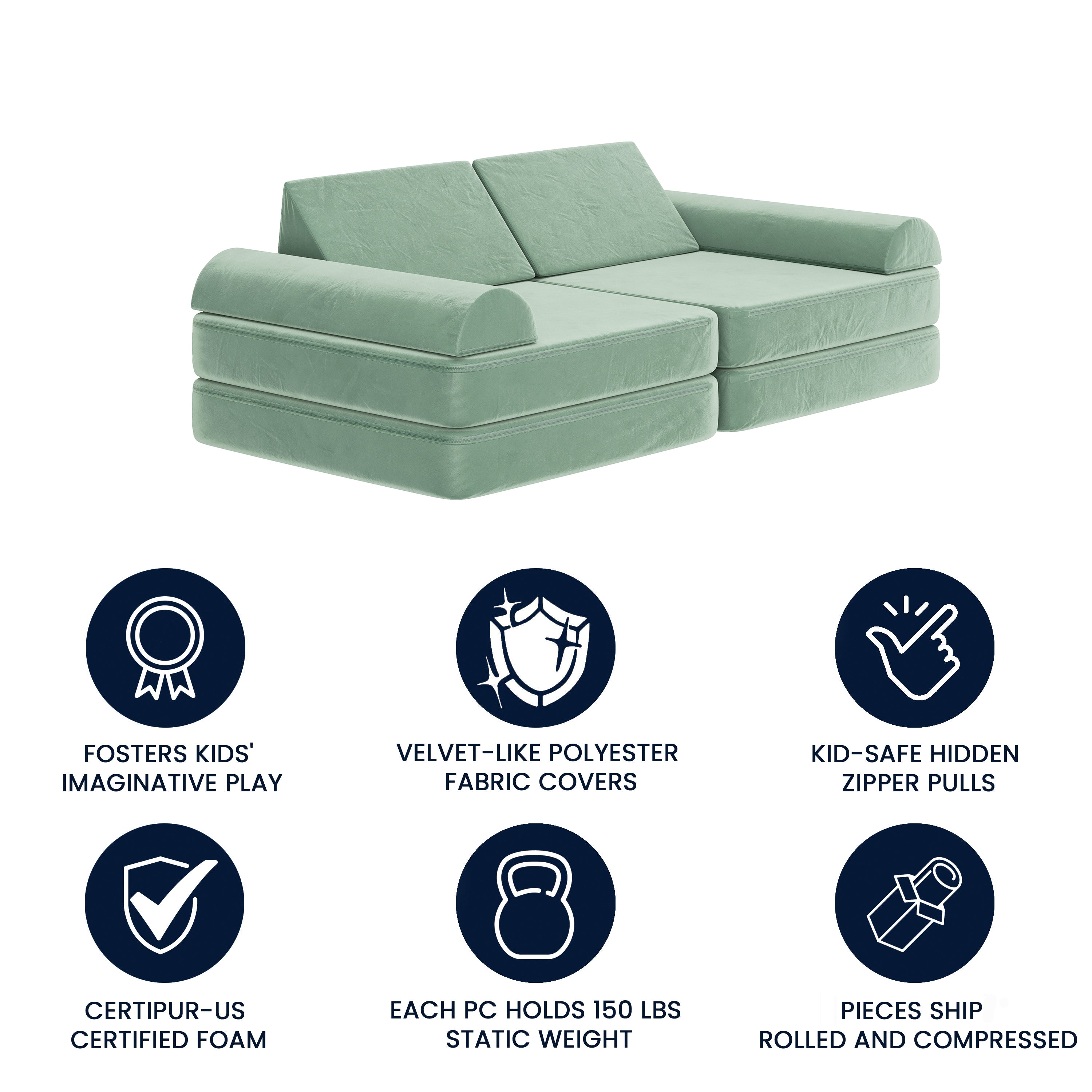 Marlowe Modular Kids Play Couch with 6 Soft Foam Sectional Sofa Pieces