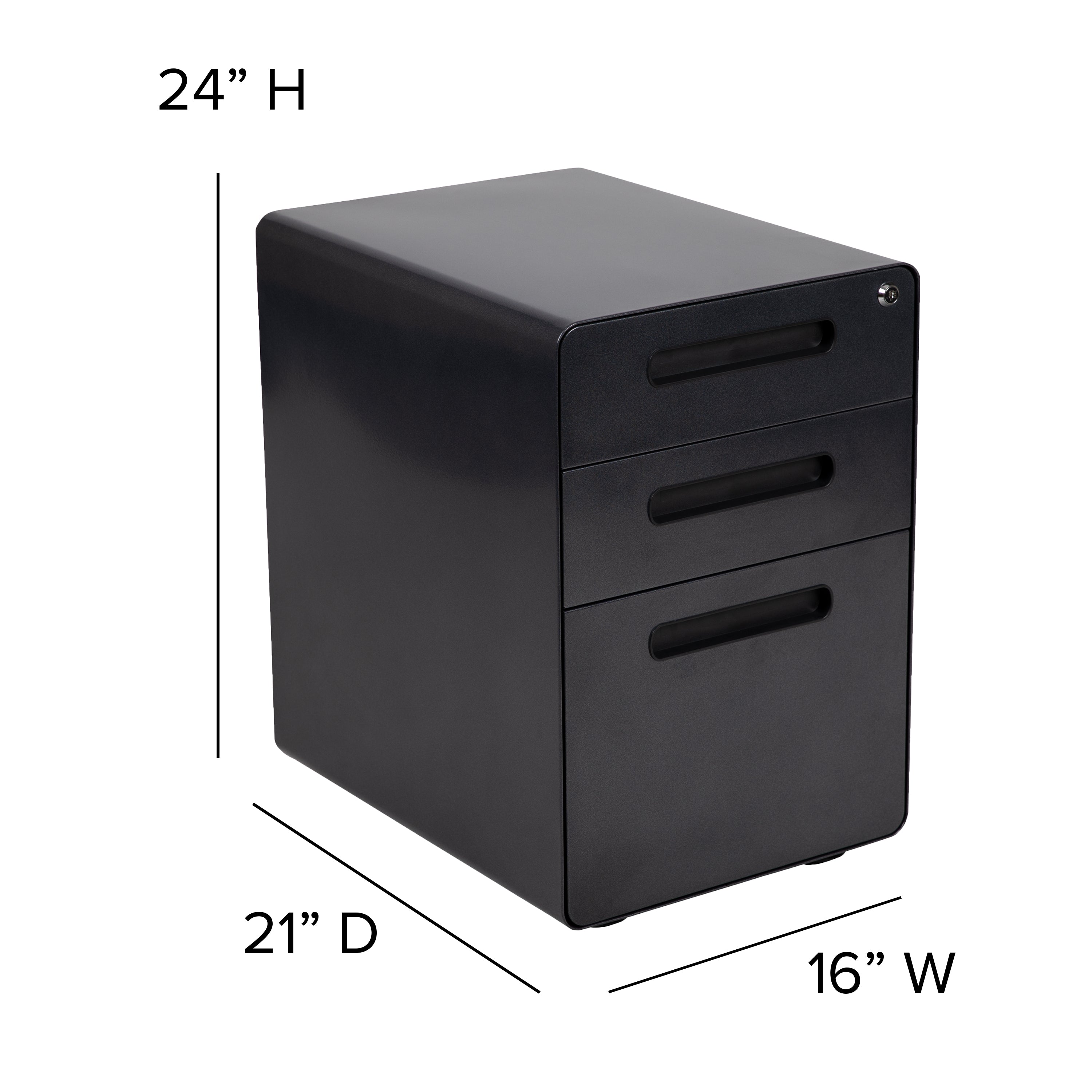 Ergonomic 3-Drawer Mobile Locking Filing Cabinet with Anti-Tilt Mechanism and Hanging Drawer for Legal & Letter Files
