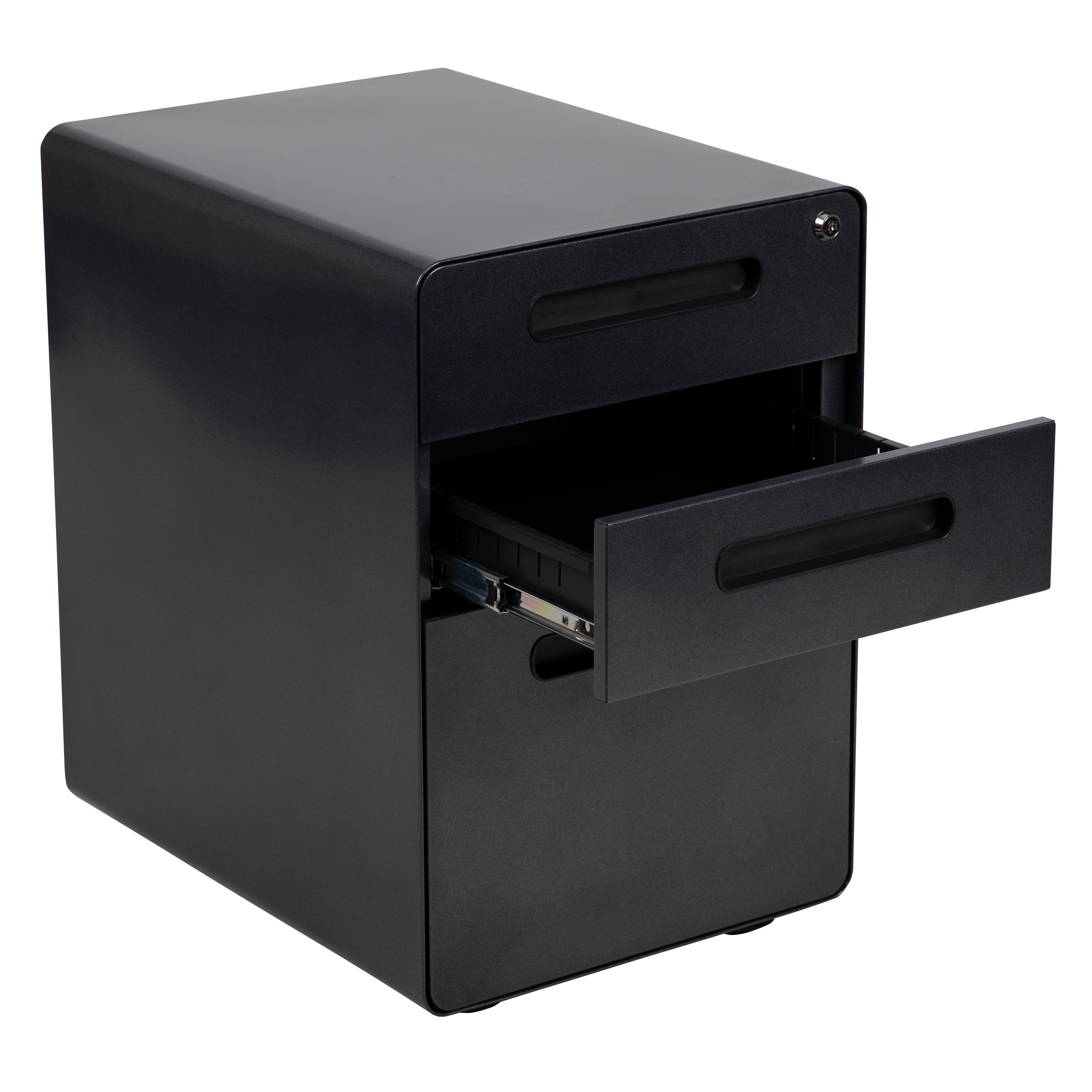 Ergonomic 3-Drawer Mobile Locking Filing Cabinet with Anti-Tilt Mechanism and Hanging Drawer for Legal & Letter Files