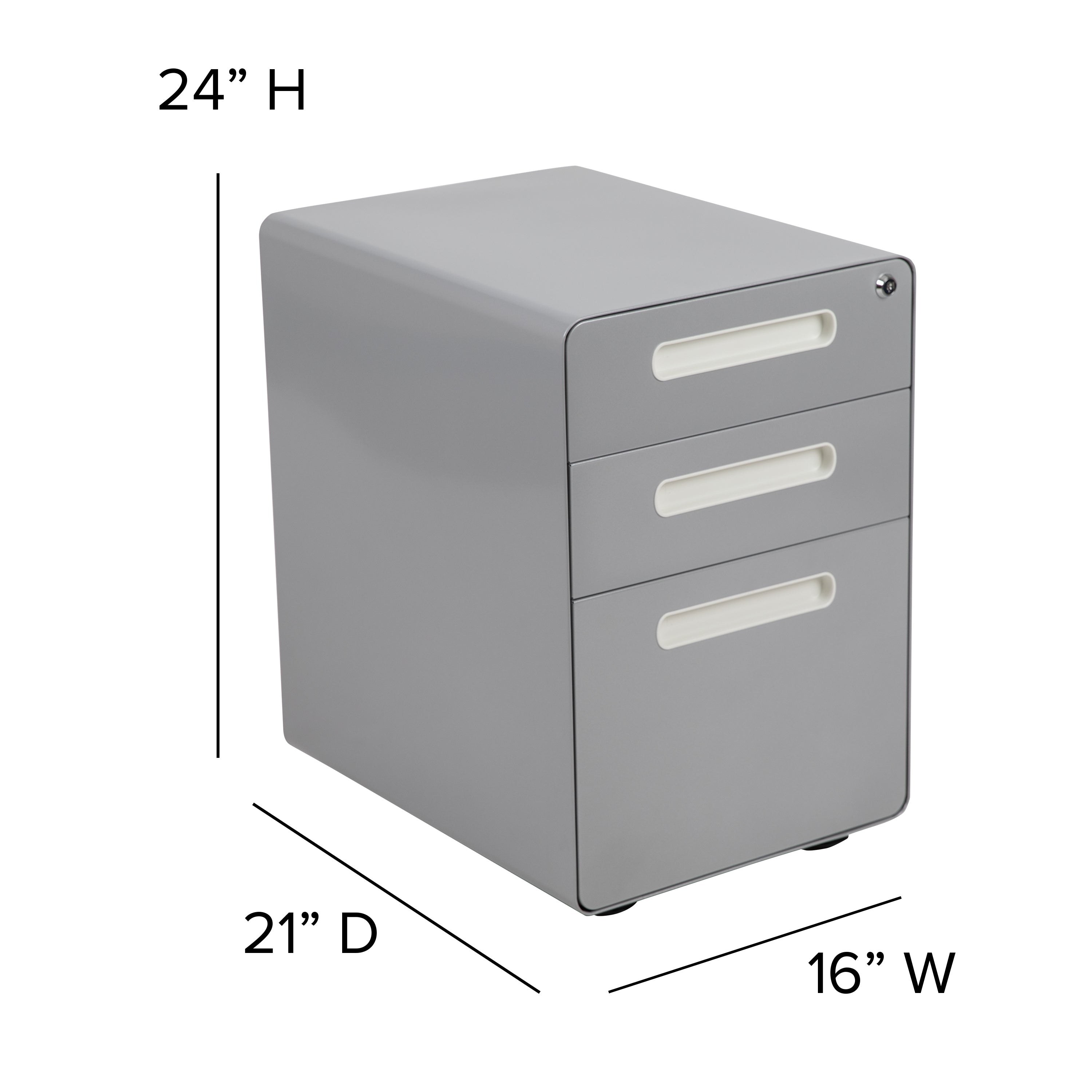 Ergonomic 3-Drawer Mobile Locking Filing Cabinet with Anti-Tilt Mechanism and Hanging Drawer for Legal & Letter Files