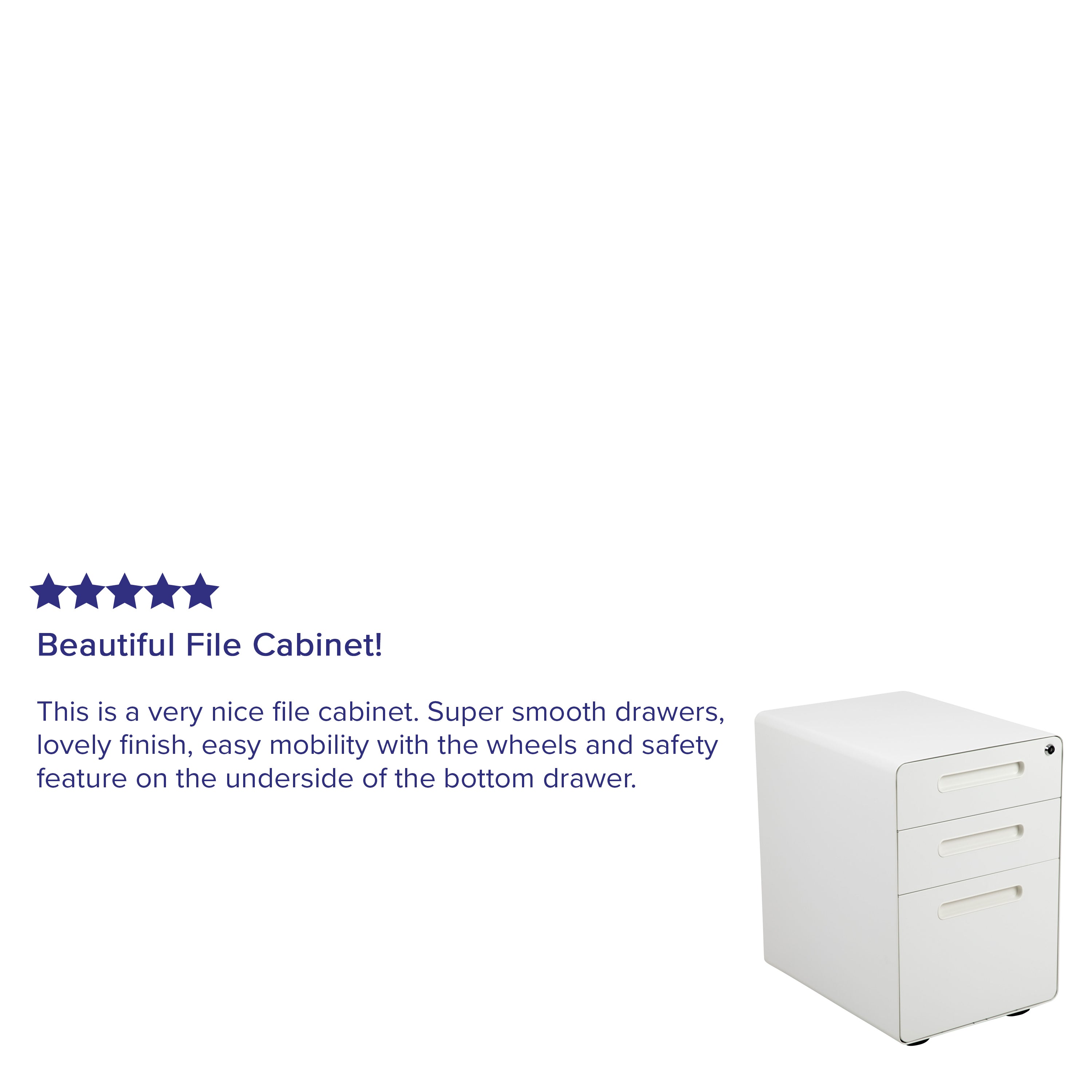 Ergonomic 3-Drawer Mobile Locking Filing Cabinet with Anti-Tilt Mechanism and Hanging Drawer for Legal & Letter Files