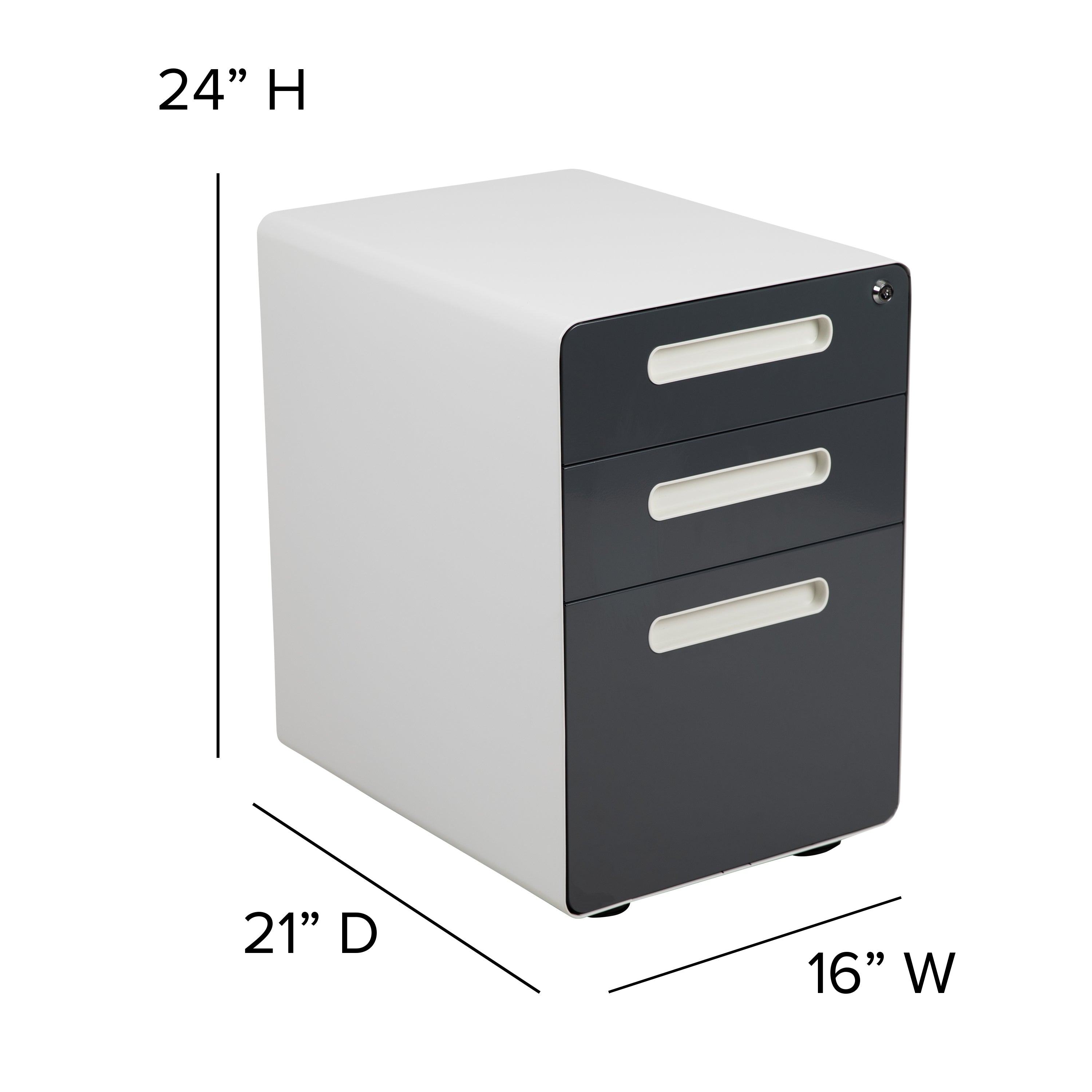Ergonomic 3-Drawer Mobile Locking Filing Cabinet with Anti-Tilt Mechanism and Hanging Drawer for Legal & Letter Files