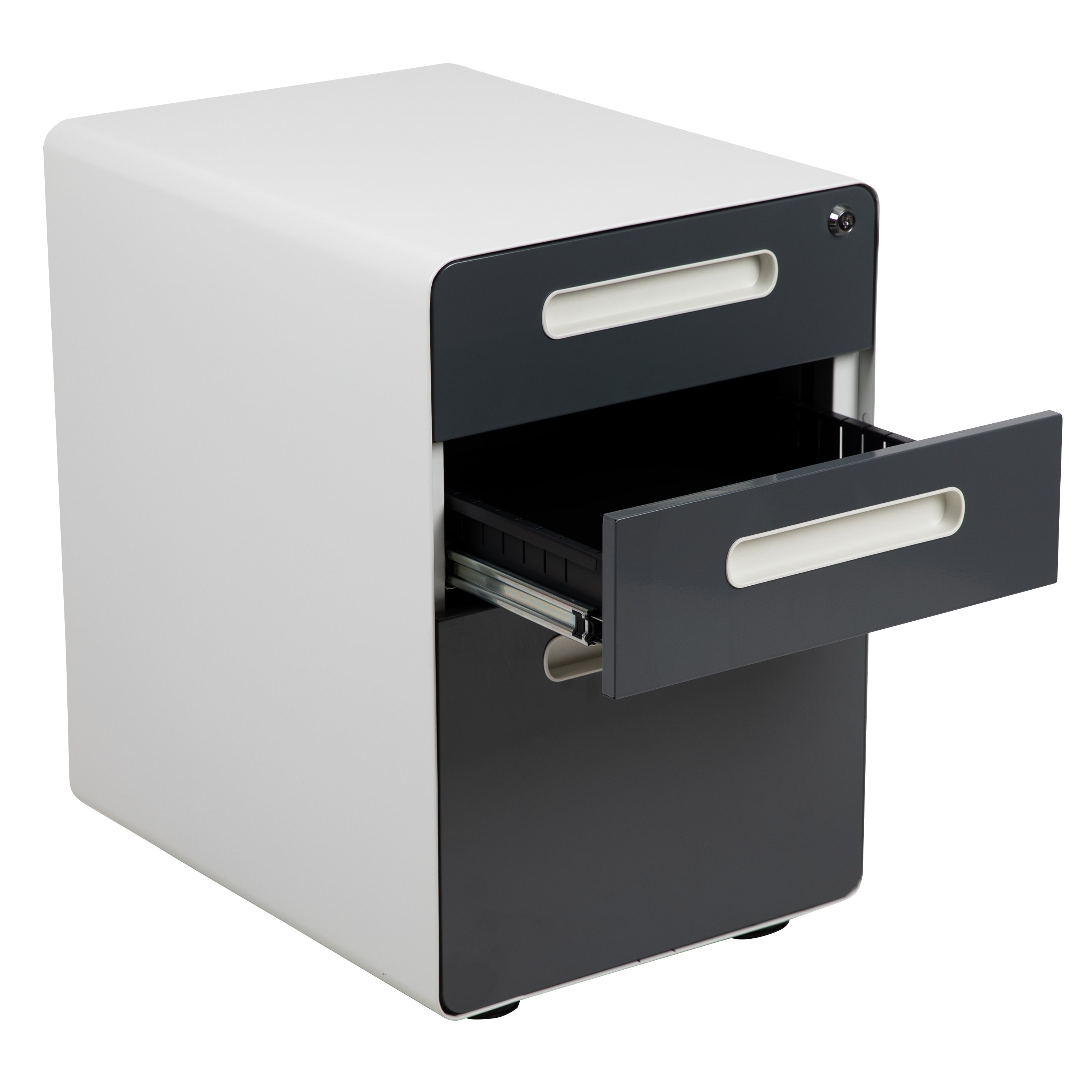 Ergonomic 3-Drawer Mobile Locking Filing Cabinet with Anti-Tilt Mechanism and Hanging Drawer for Legal & Letter Files