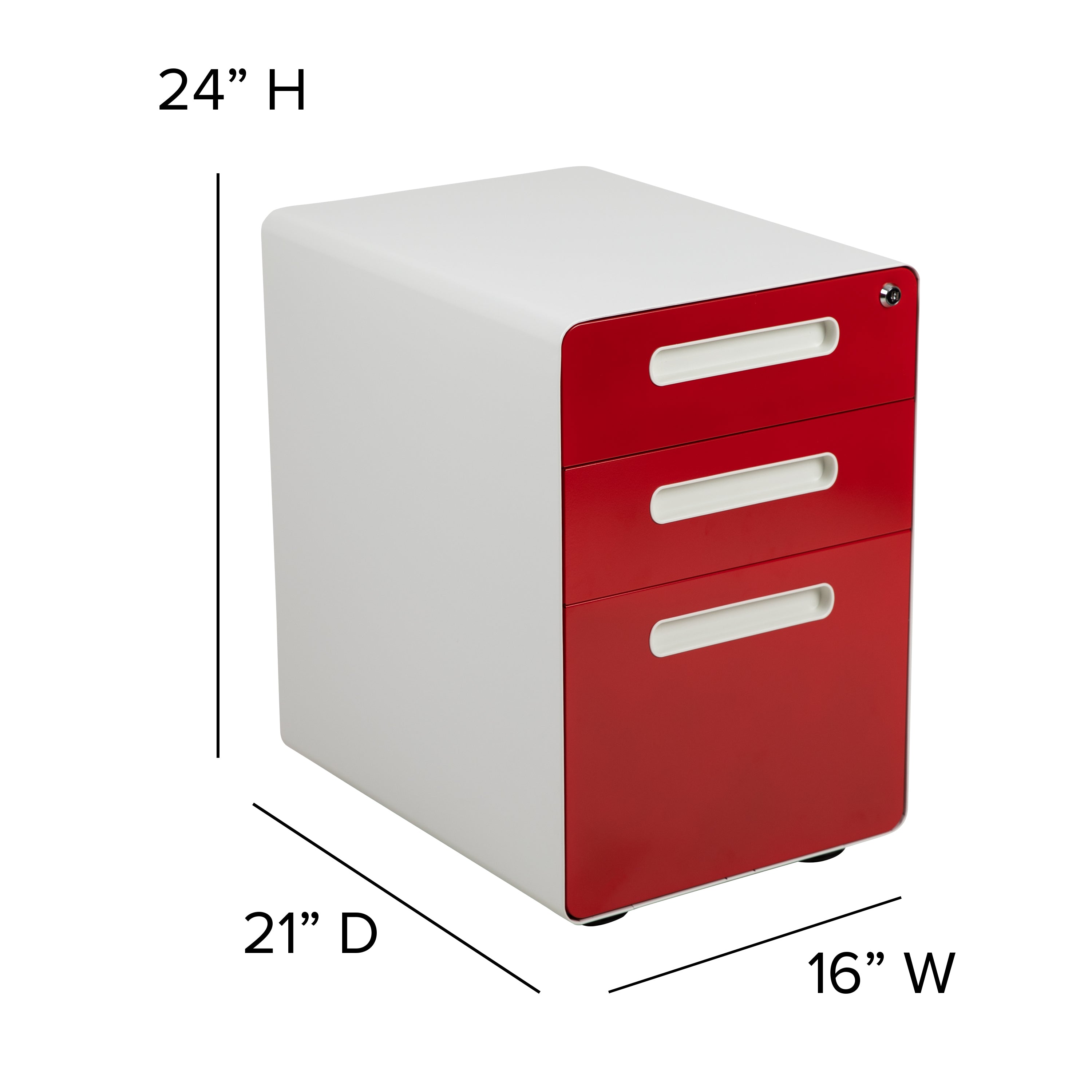 Ergonomic 3-Drawer Mobile Locking Filing Cabinet with Anti-Tilt Mechanism and Hanging Drawer for Legal & Letter Files