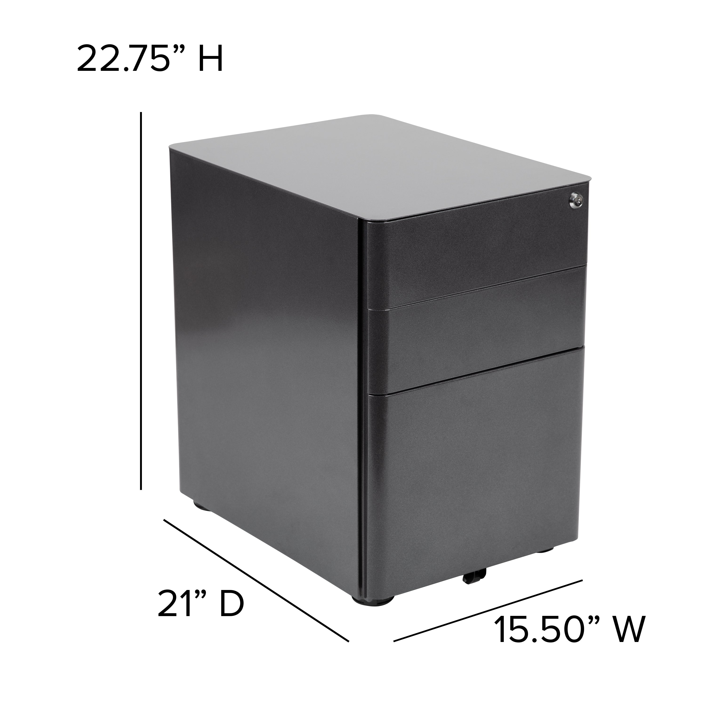 Modern 3-Drawer Mobile Locking Filing Cabinet with Anti-Tilt Mechanism and Hanging Drawer for Legal & Letter Files-Filing Cabinet-Flash Furniture-Wall2Wall Furnishings