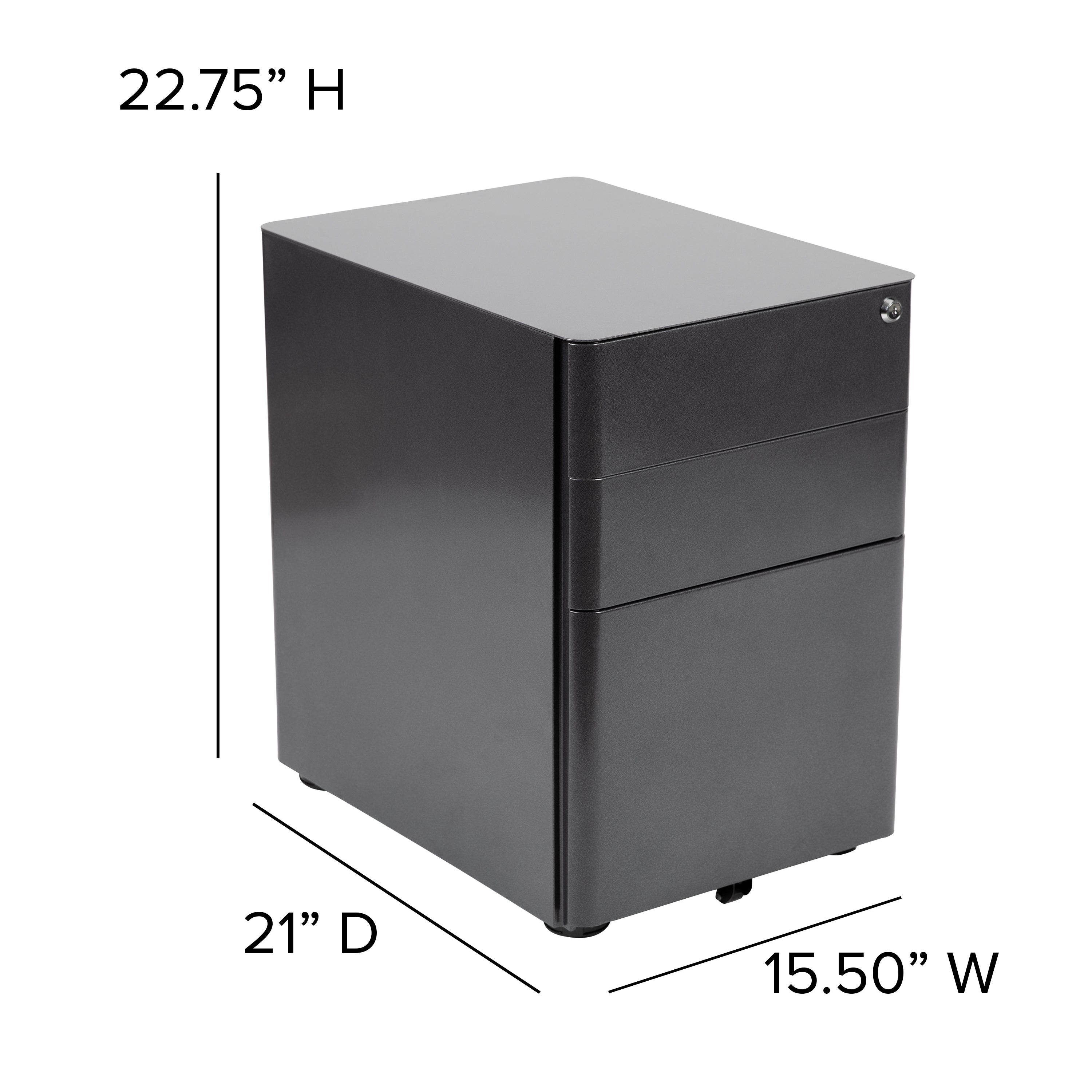 Modern 3-Drawer Mobile Locking Filing Cabinet with Anti-Tilt Mechanism and Hanging Drawer for Legal & Letter Files