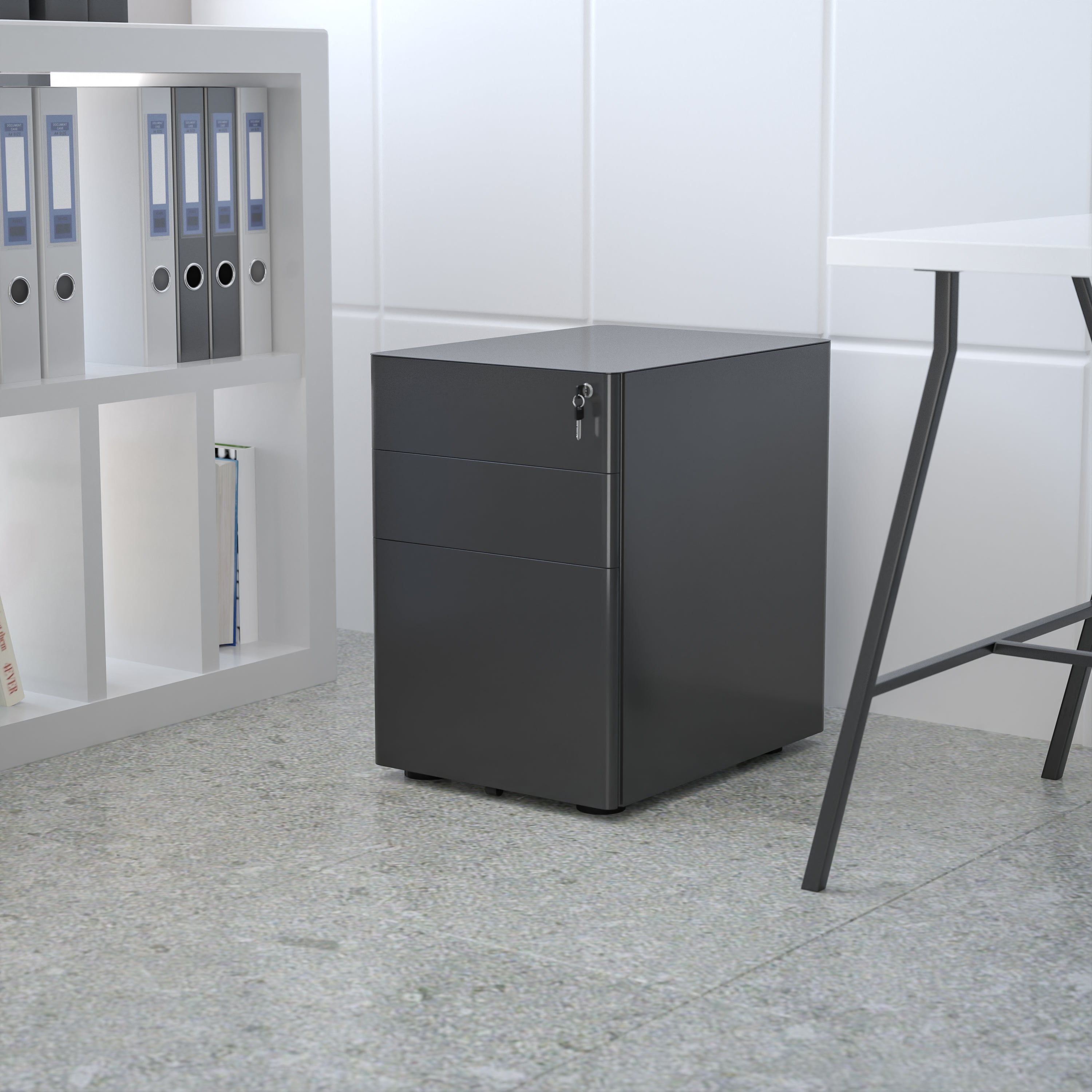 Modern 3-Drawer Mobile Locking Filing Cabinet with Anti-Tilt Mechanism and Hanging Drawer for Legal & Letter Files