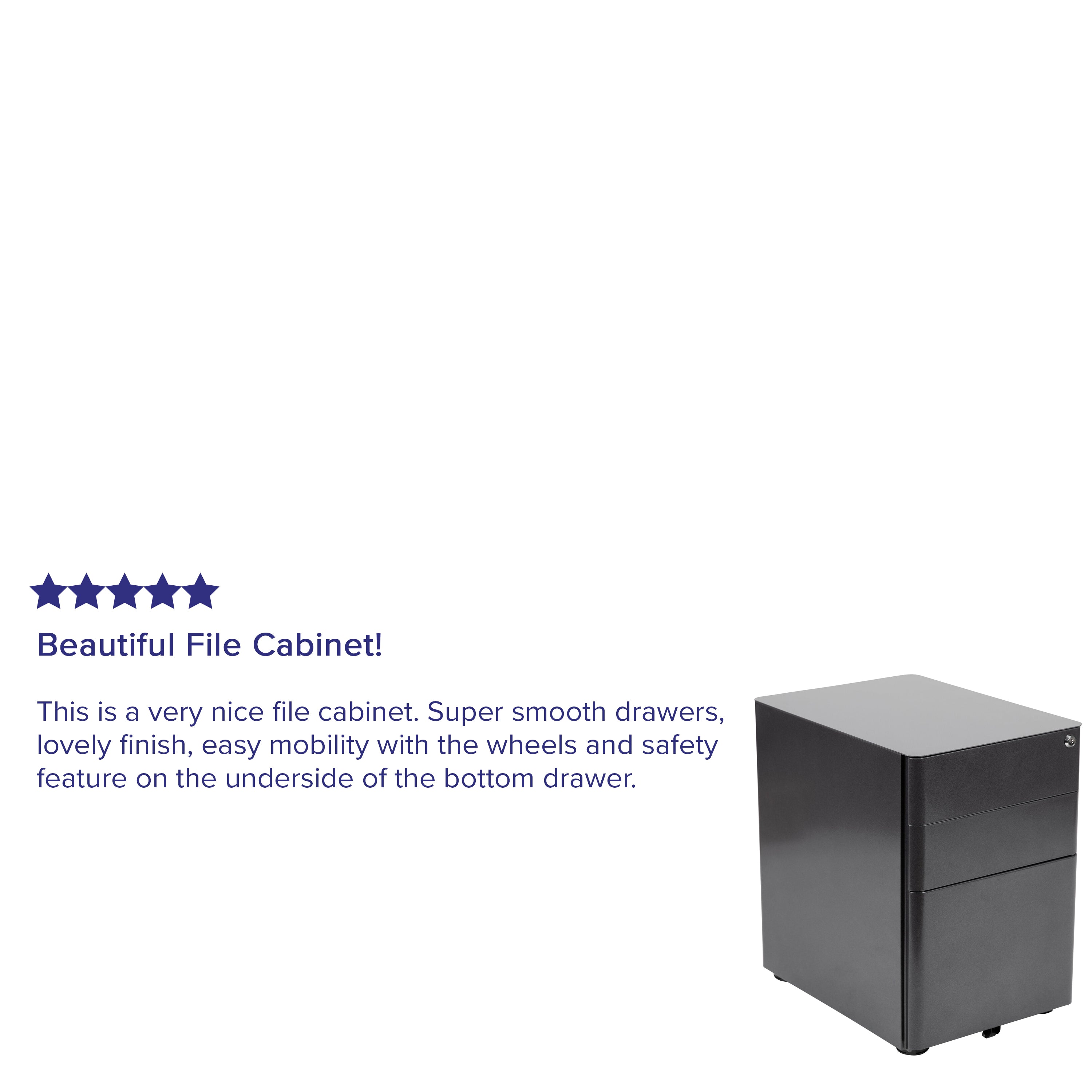 Modern 3-Drawer Mobile Locking Filing Cabinet with Anti-Tilt Mechanism and Hanging Drawer for Legal & Letter Files