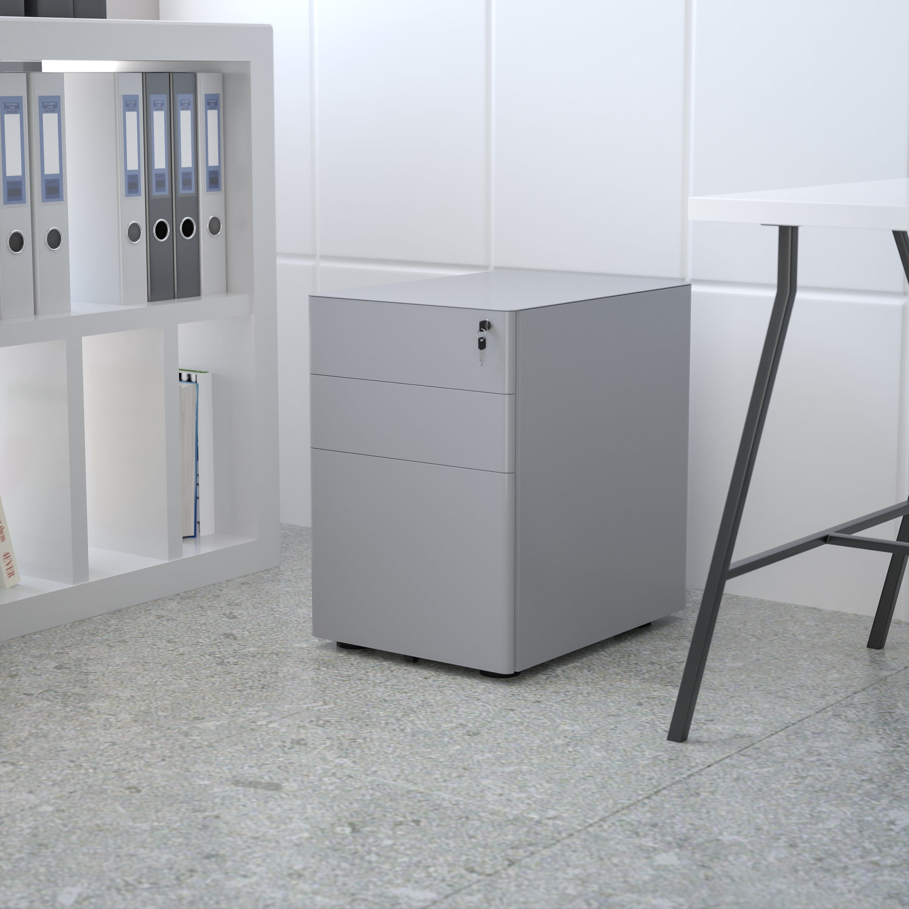 Modern 3-Drawer Mobile Locking Filing Cabinet with Anti-Tilt Mechanism and Hanging Drawer for Legal & Letter Files