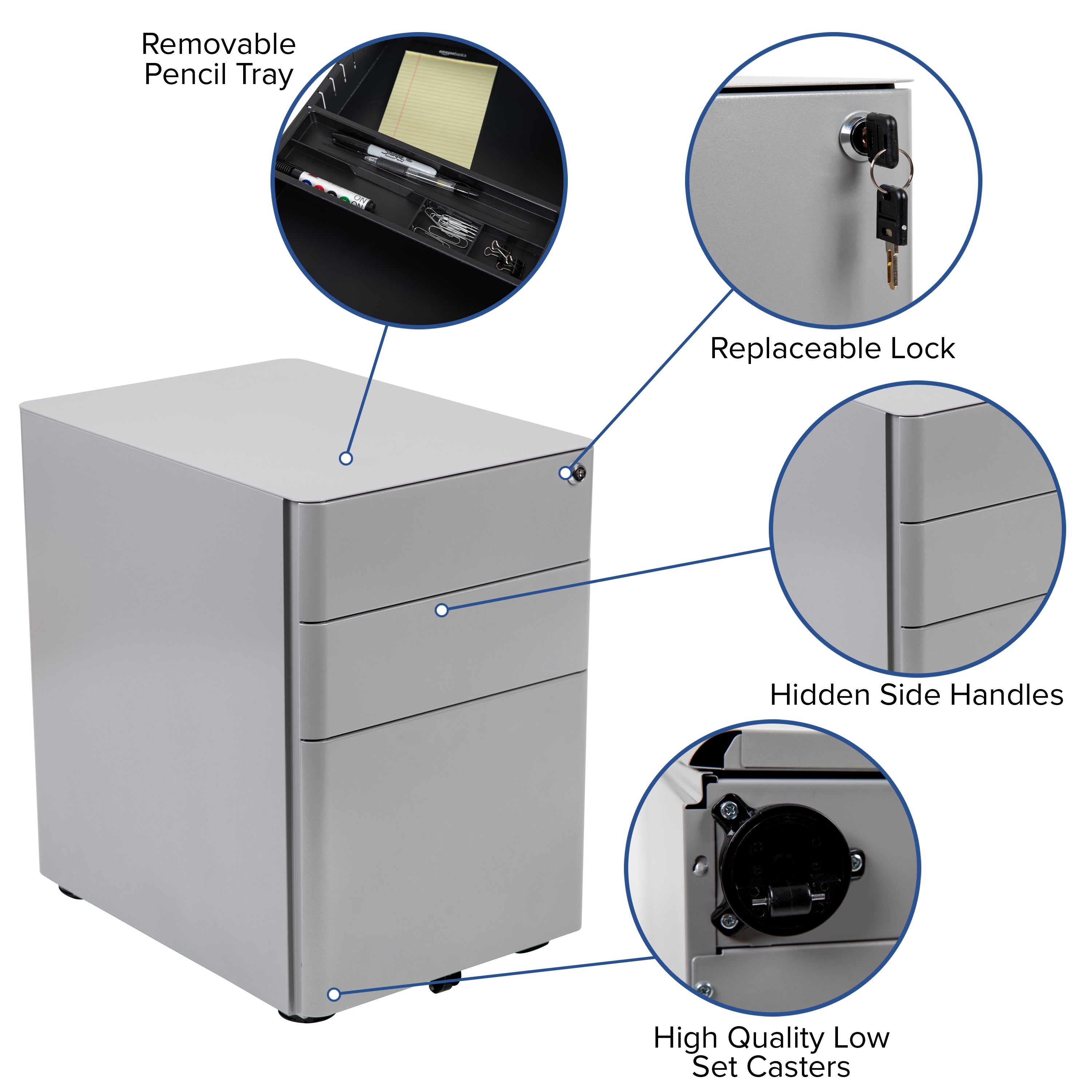 Modern 3-Drawer Mobile Locking Filing Cabinet with Anti-Tilt Mechanism and Hanging Drawer for Legal & Letter Files